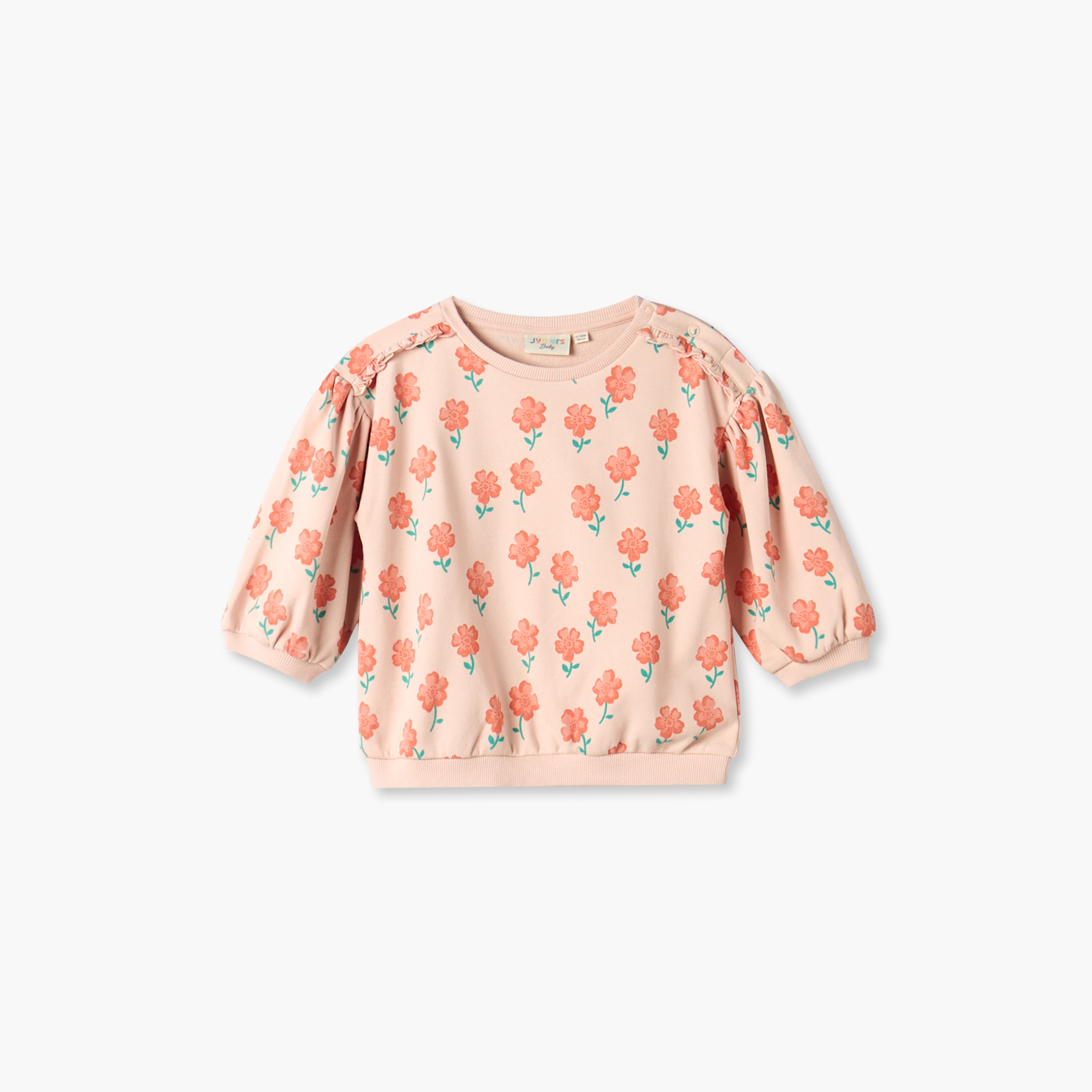 Juniors Cotton Floral Print Sweatshirt with Long Sleeves-baby-girls-clothing-winterwear-sweatshirts-image-2