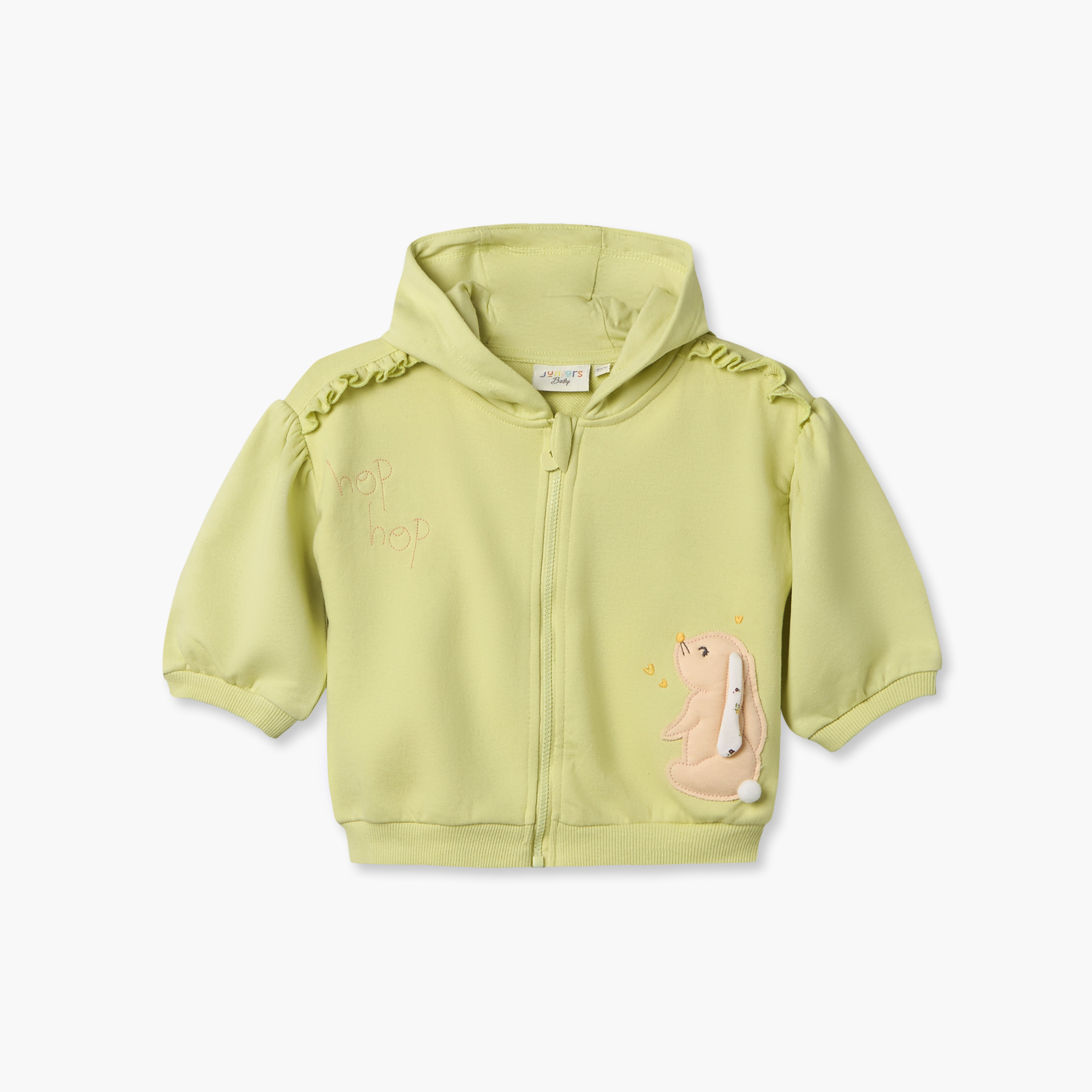 Juniors Ruffled Hooded Sweatshirt with Long Sleeves-baby-girls-clothing-winterwear-sweatshirts-image-2