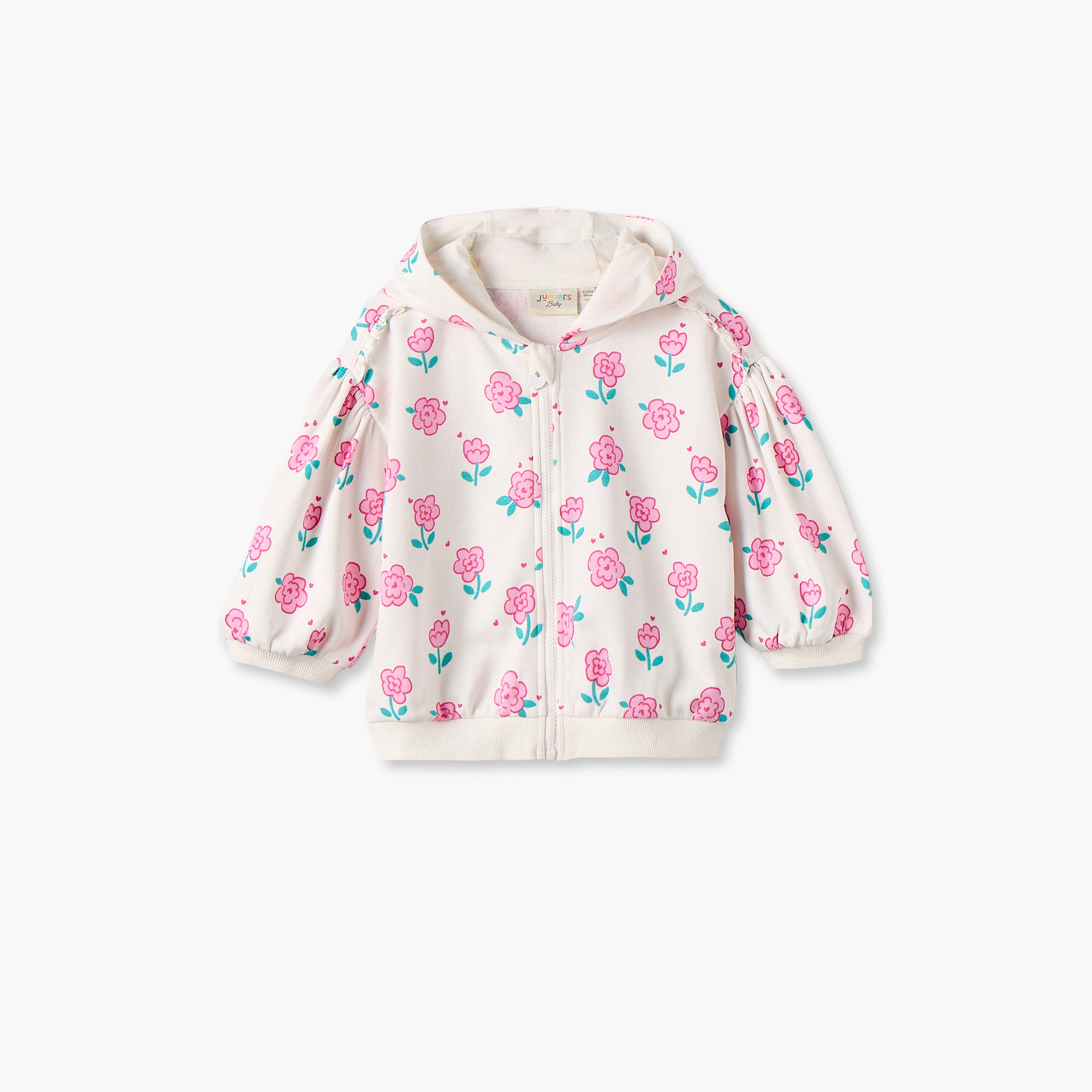 Juniors Floral Print Hoodie with Long Sleeves-baby-girls-clothing-winterwear-sweatshirts-image-2