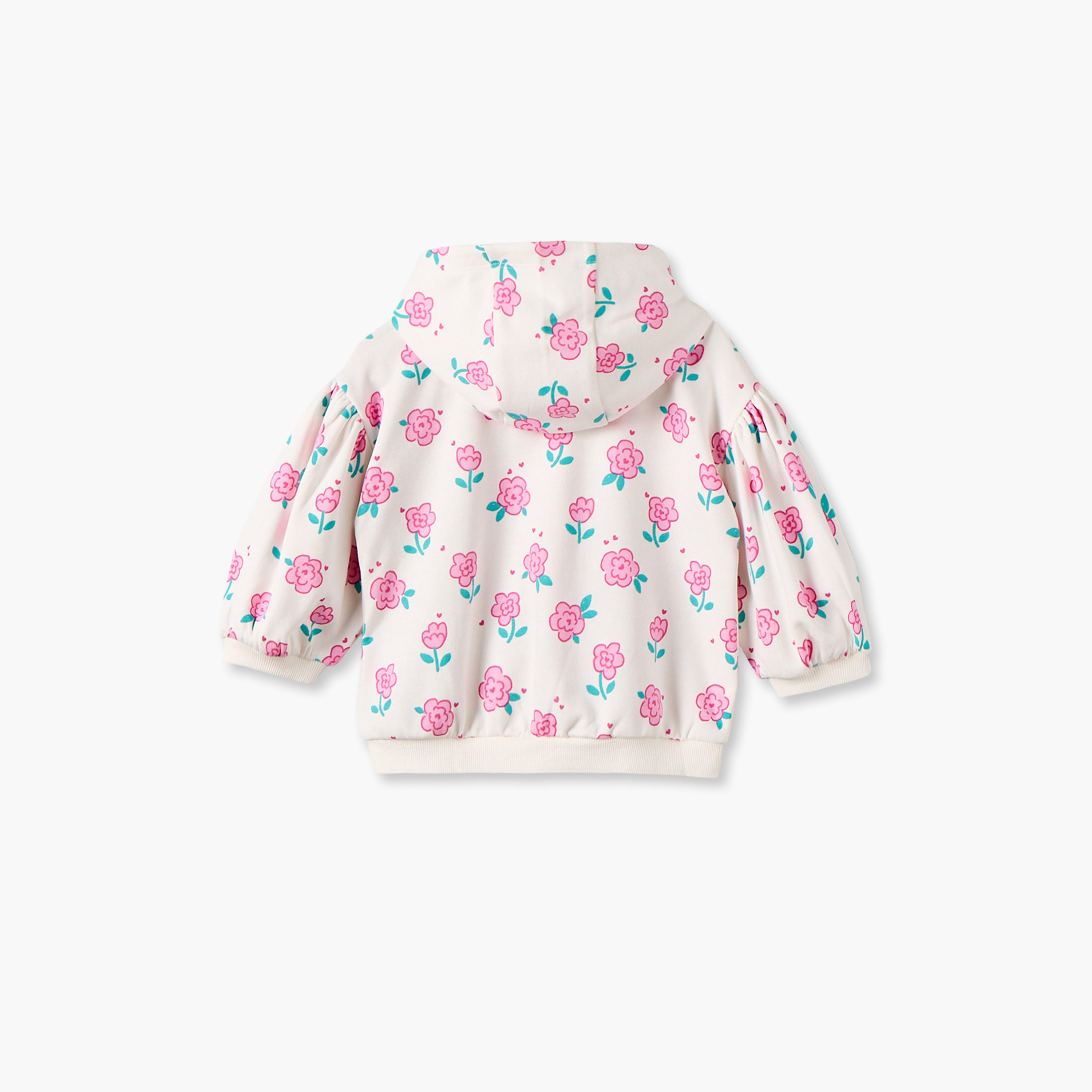 Juniors Floral Print Hoodie with Long Sleeves-baby-girls-clothing-winterwear-sweatshirts-image-3