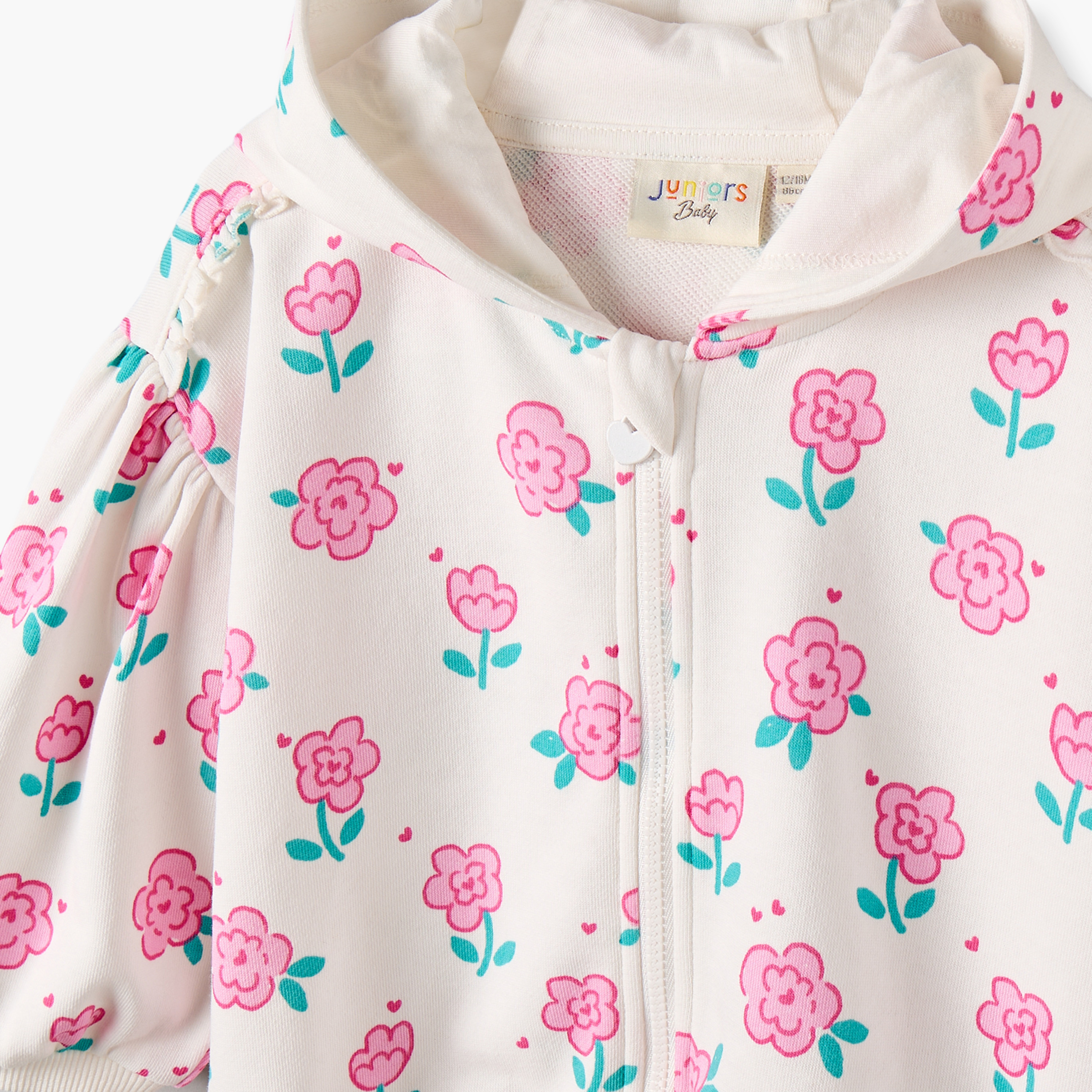 Juniors Floral Print Hoodie with Long Sleeves-baby-girls-clothing-winterwear-sweatshirts-image-4