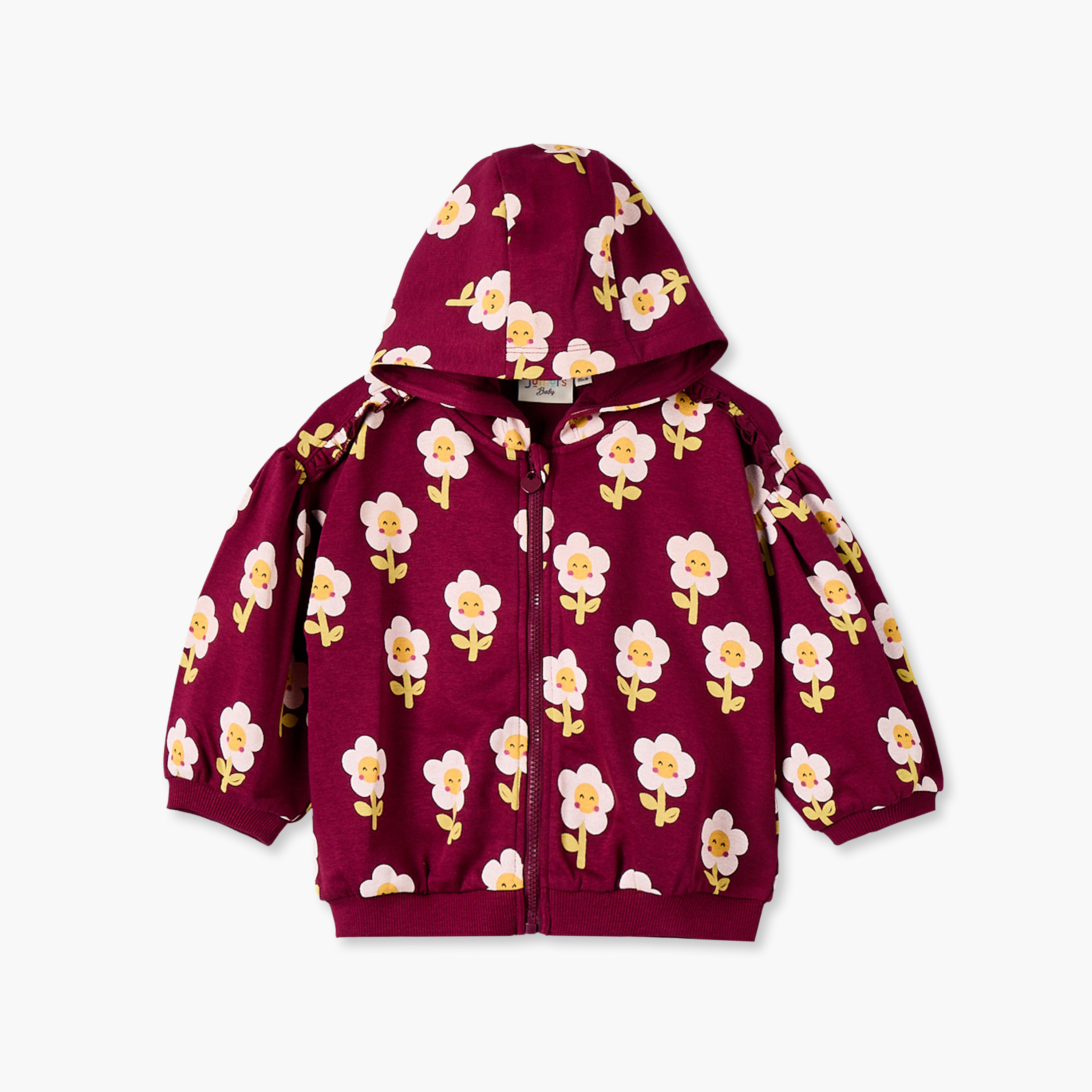 Juniors Floral Print Zip Through Hoodie with Long Sleeves-baby-girls-clothing-winterwear-sweatshirts-image-2
