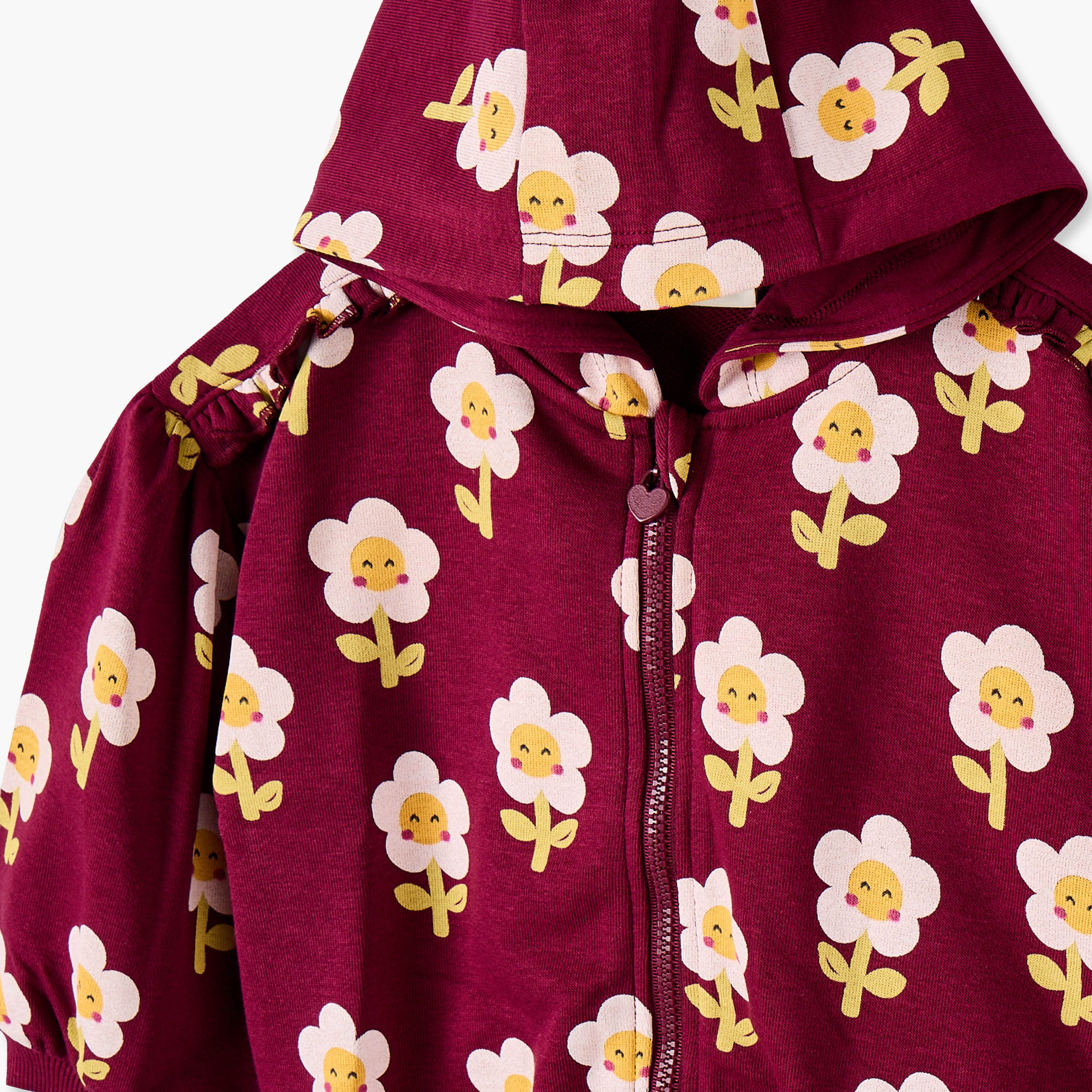 Juniors Floral Print Zip Through Hoodie with Long Sleeves-baby-girls-clothing-winterwear-sweatshirts-image-4