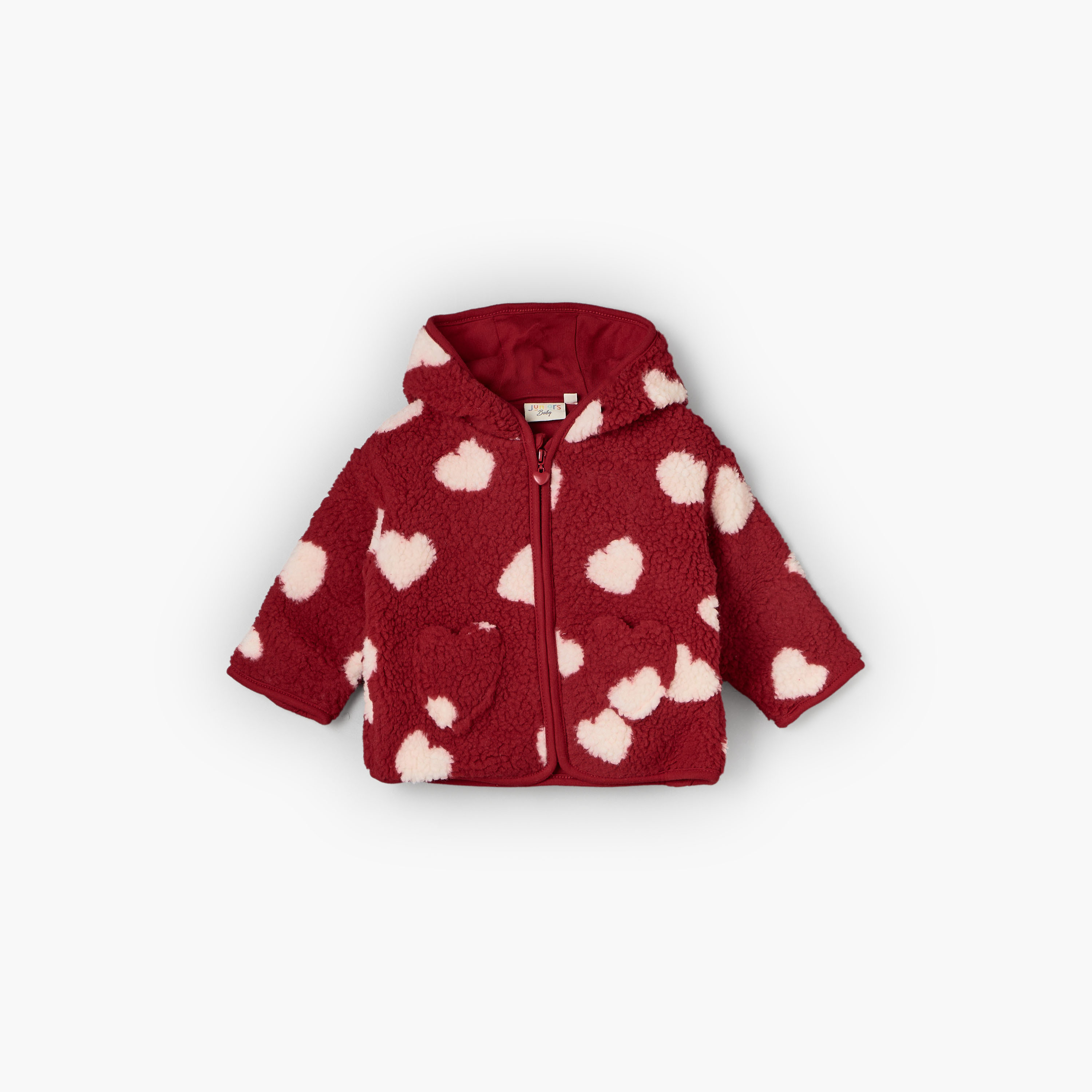Juniors Heart Print Zip Through Hoodie with Long Sleeves-baby-girls-clothing-winterwear-sweatshirts-image-1
