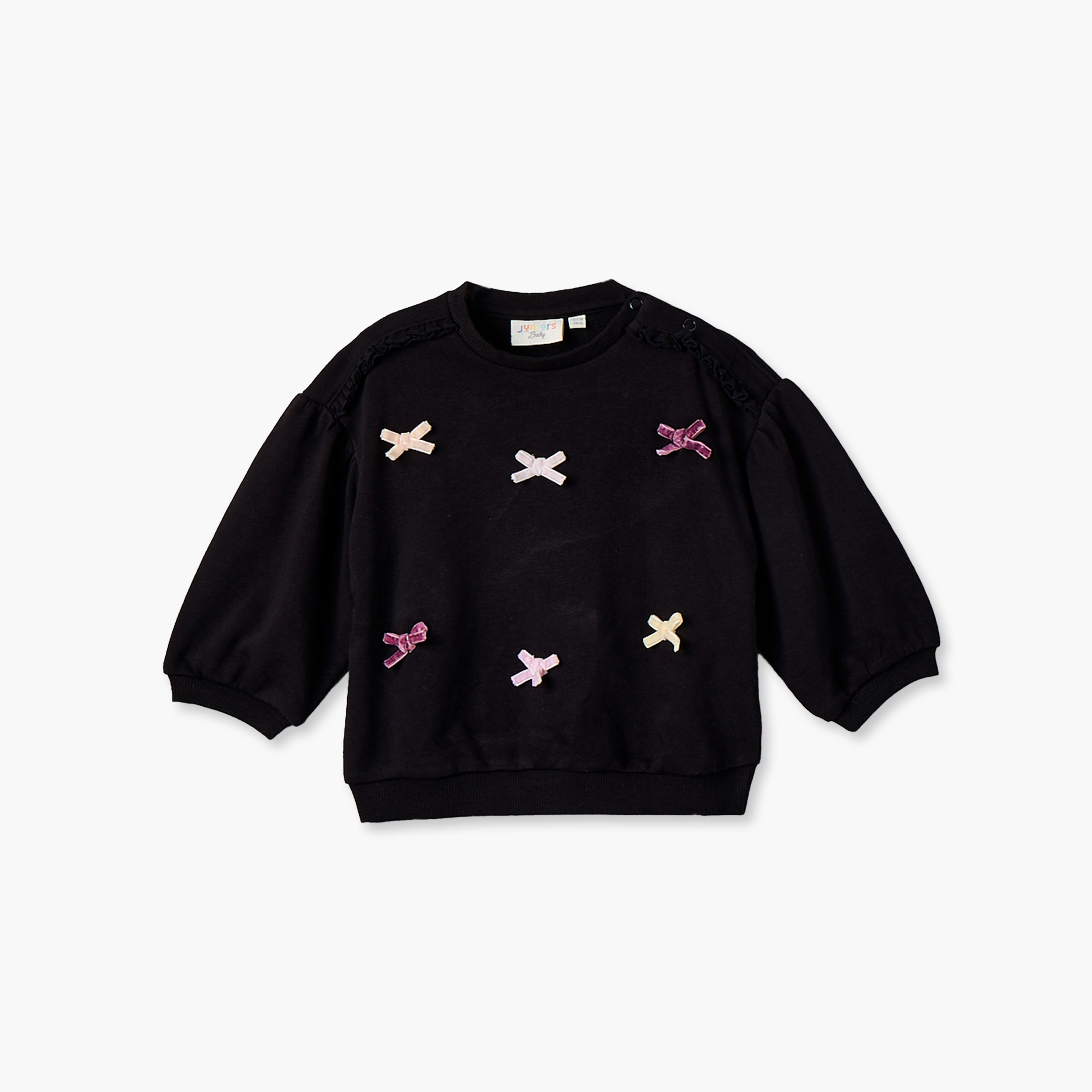Juniors Crew Neck Sweatshirt with Bow Appliquebs-ecom exclusive-baby-girls-clothing-winterwear-sweatshirts-image-1