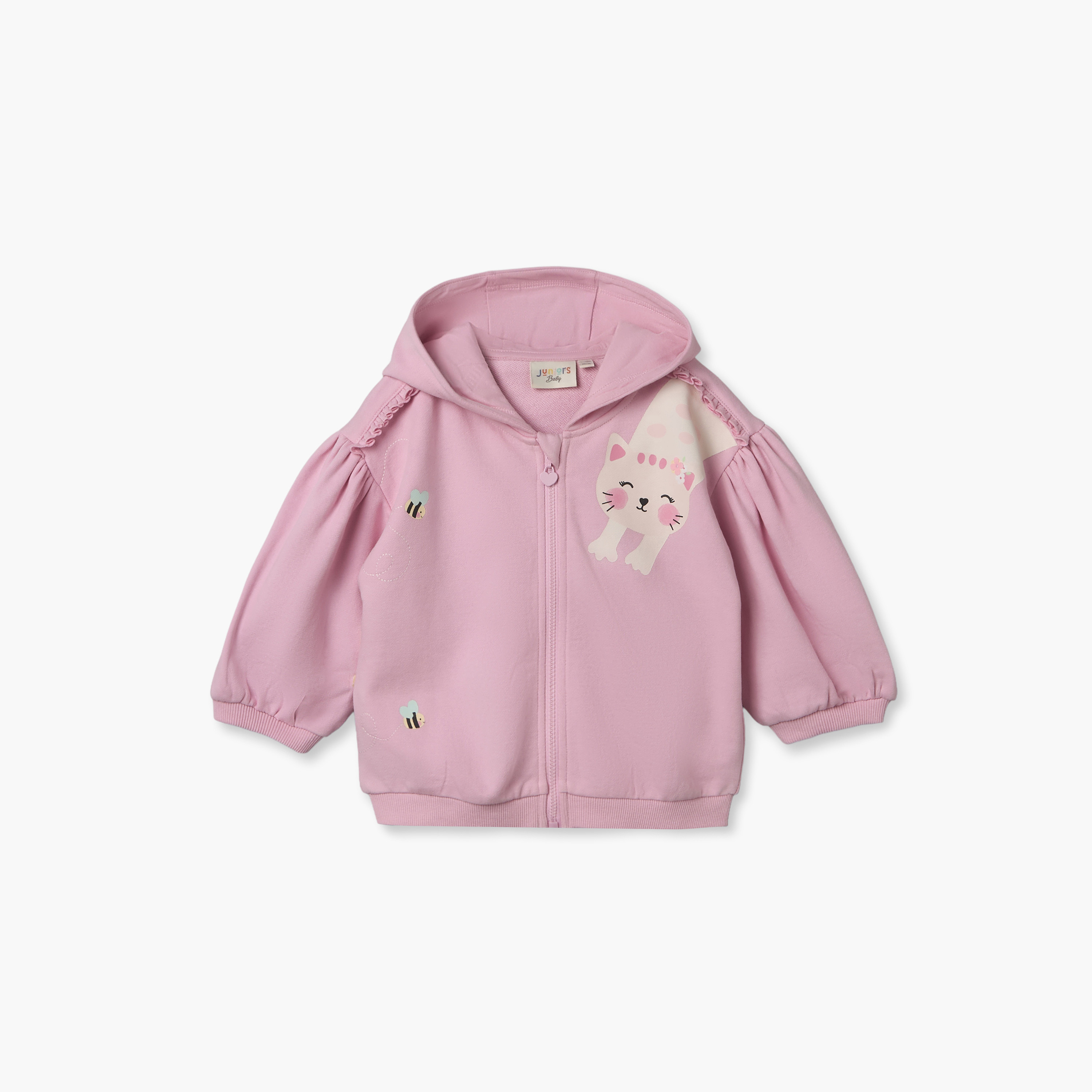 هودي بطبعات قطة وأكمام طويلة من جونيورز-baby-girls-clothing-winterwear-sweatshirts-image-1