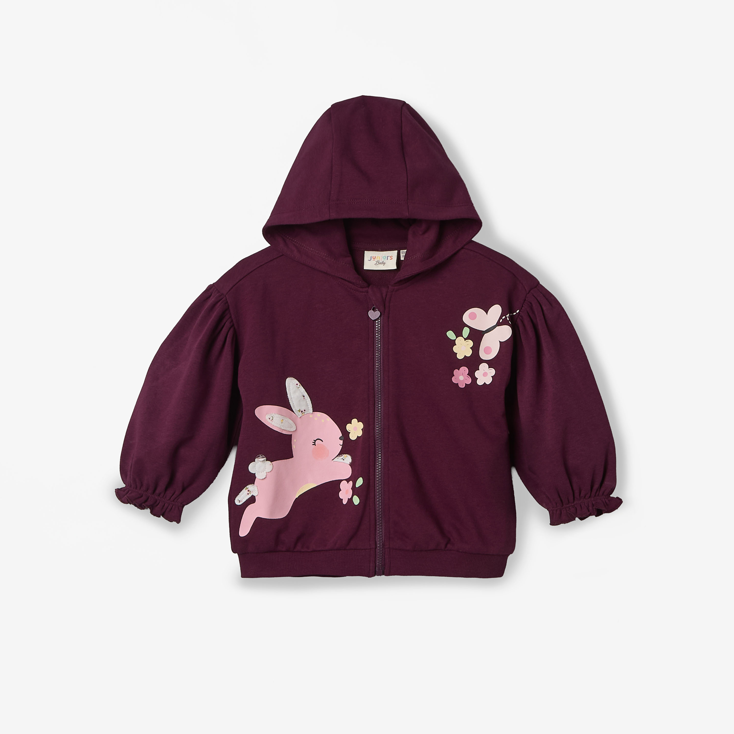 Juniors Bunny Print Hoodie with Long Sleeves-baby-girls-clothing-winterwear-sweatshirts-image-1