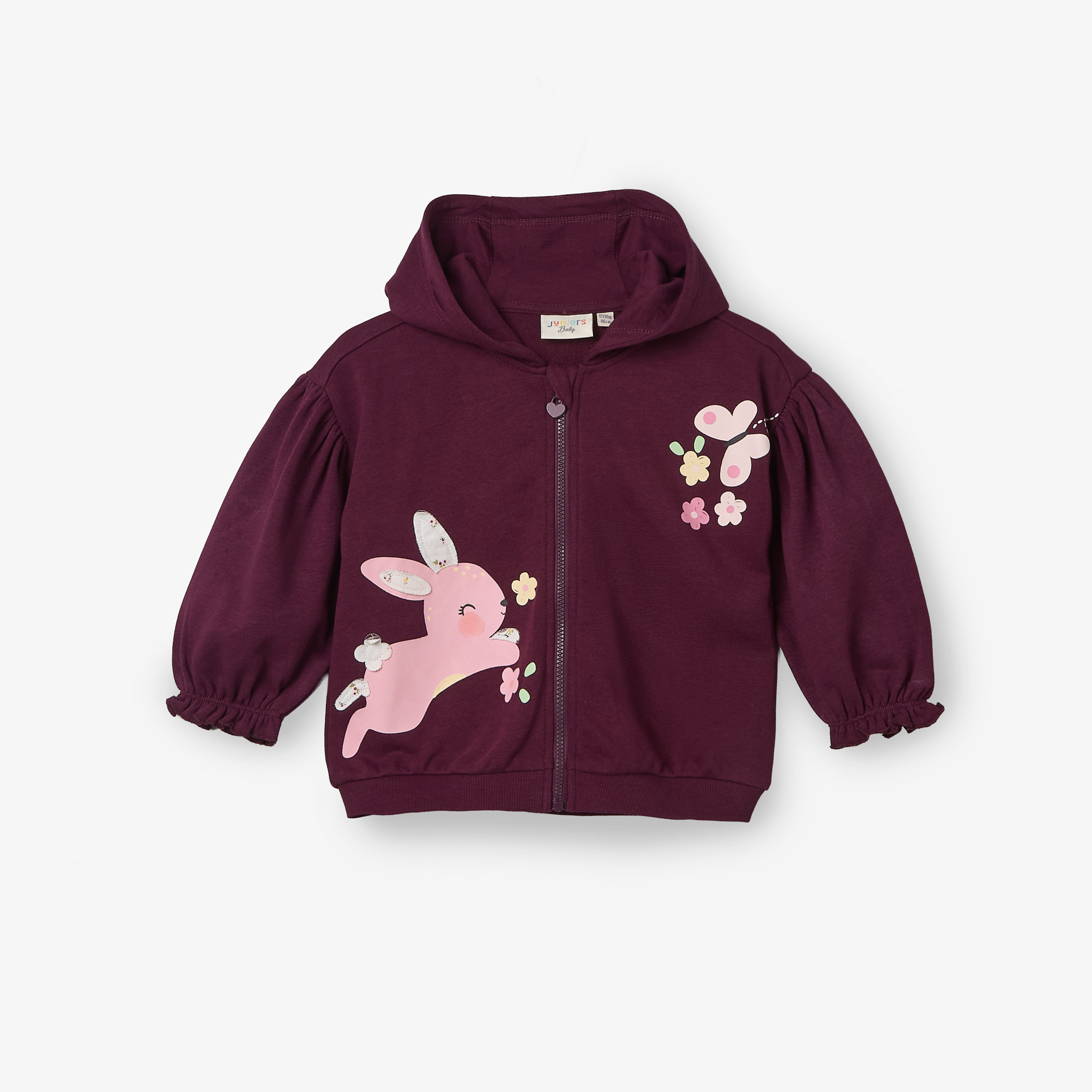 Juniors Bunny Print Hoodie with Long Sleeves-baby-girls-clothing-winterwear-sweatshirts-image-2