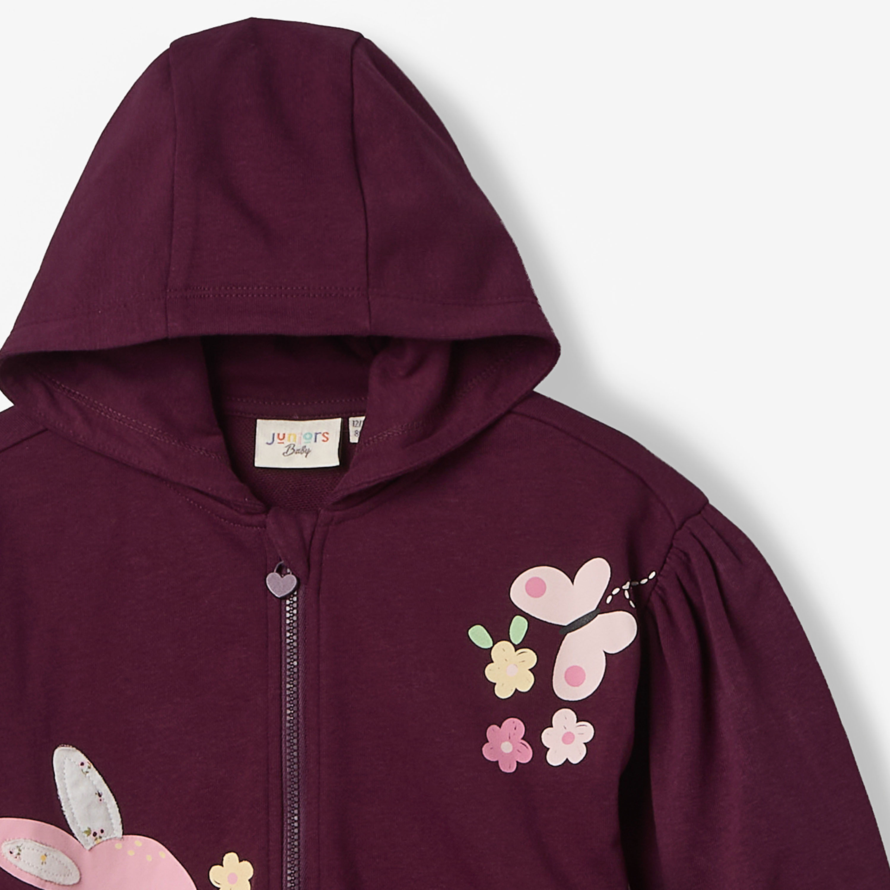 Juniors Bunny Print Hoodie with Long Sleeves-baby-girls-clothing-winterwear-sweatshirts-image-4