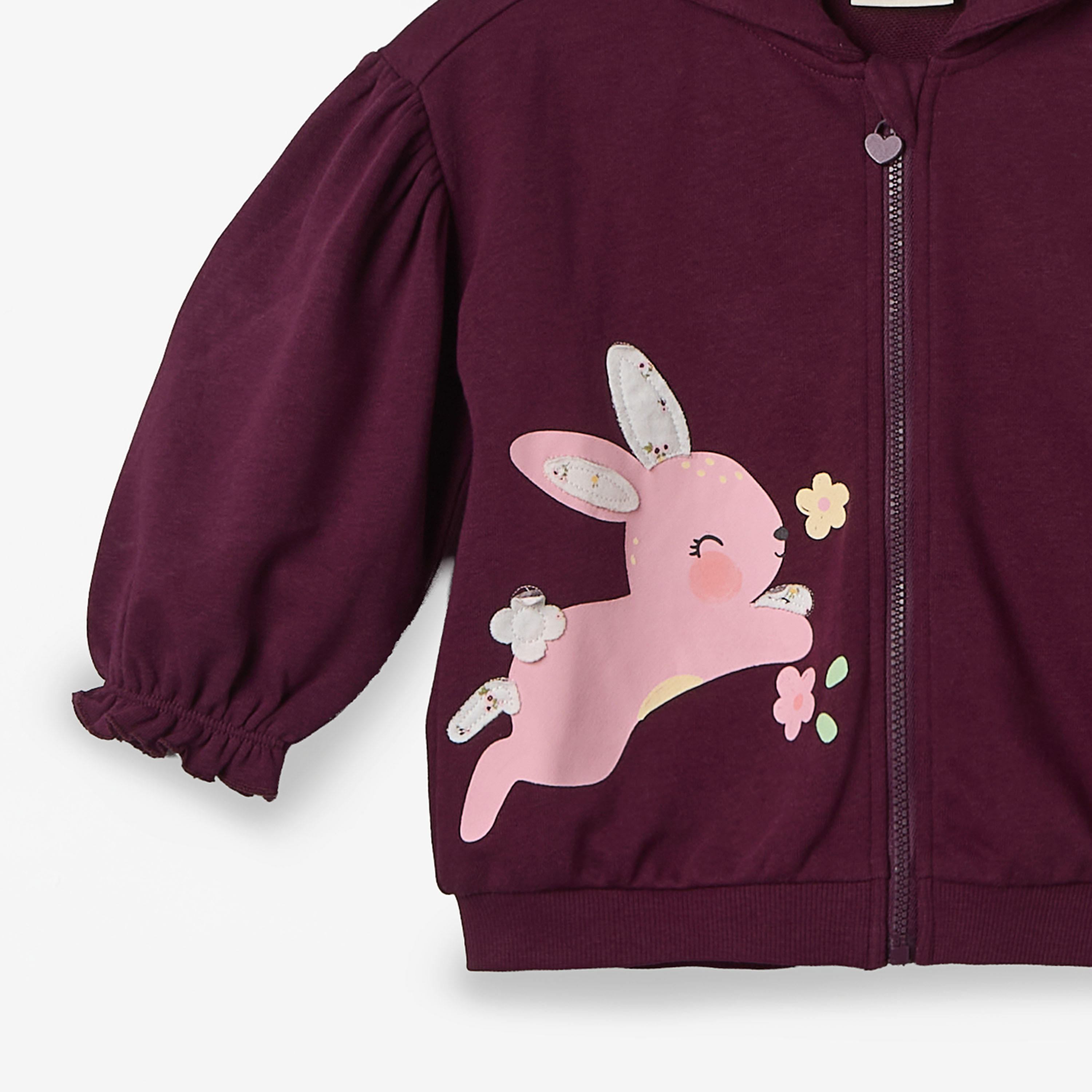 Juniors Bunny Print Hoodie with Long Sleeves-baby-girls-clothing-winterwear-sweatshirts-image-5