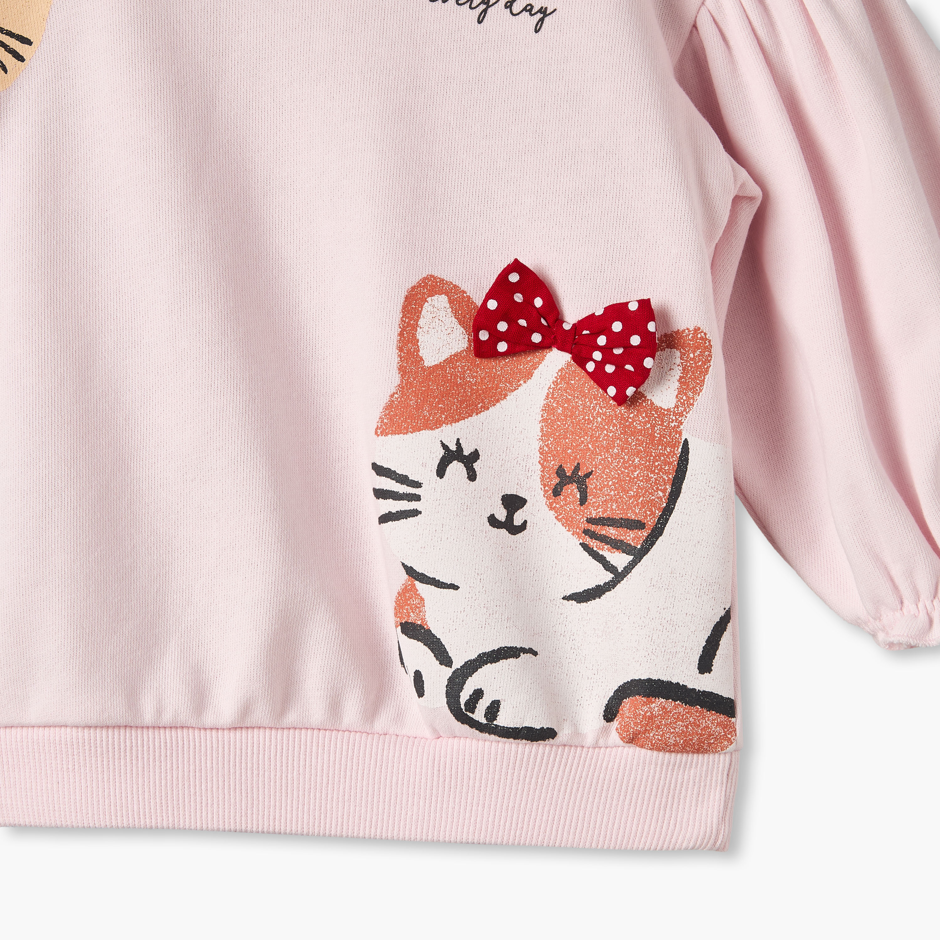 Juniors Cat Print Sweatshirt with Long Sleeves-baby-girls-clothing-sweatshirts-image-4