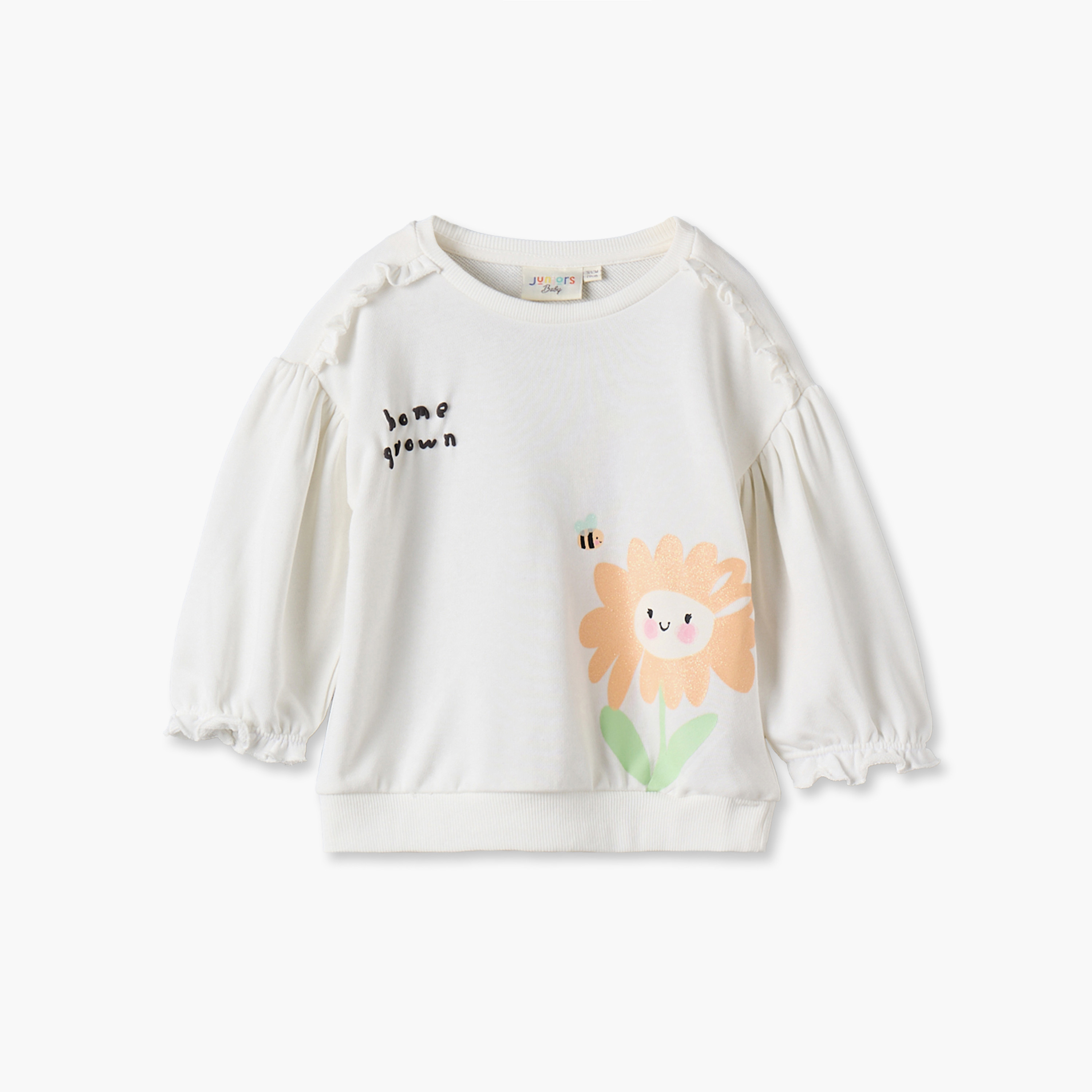 Juniors Floral Print Sweatshirt with Long Sleeves-girls-clothing-winterwear-sweatshirts-image-1