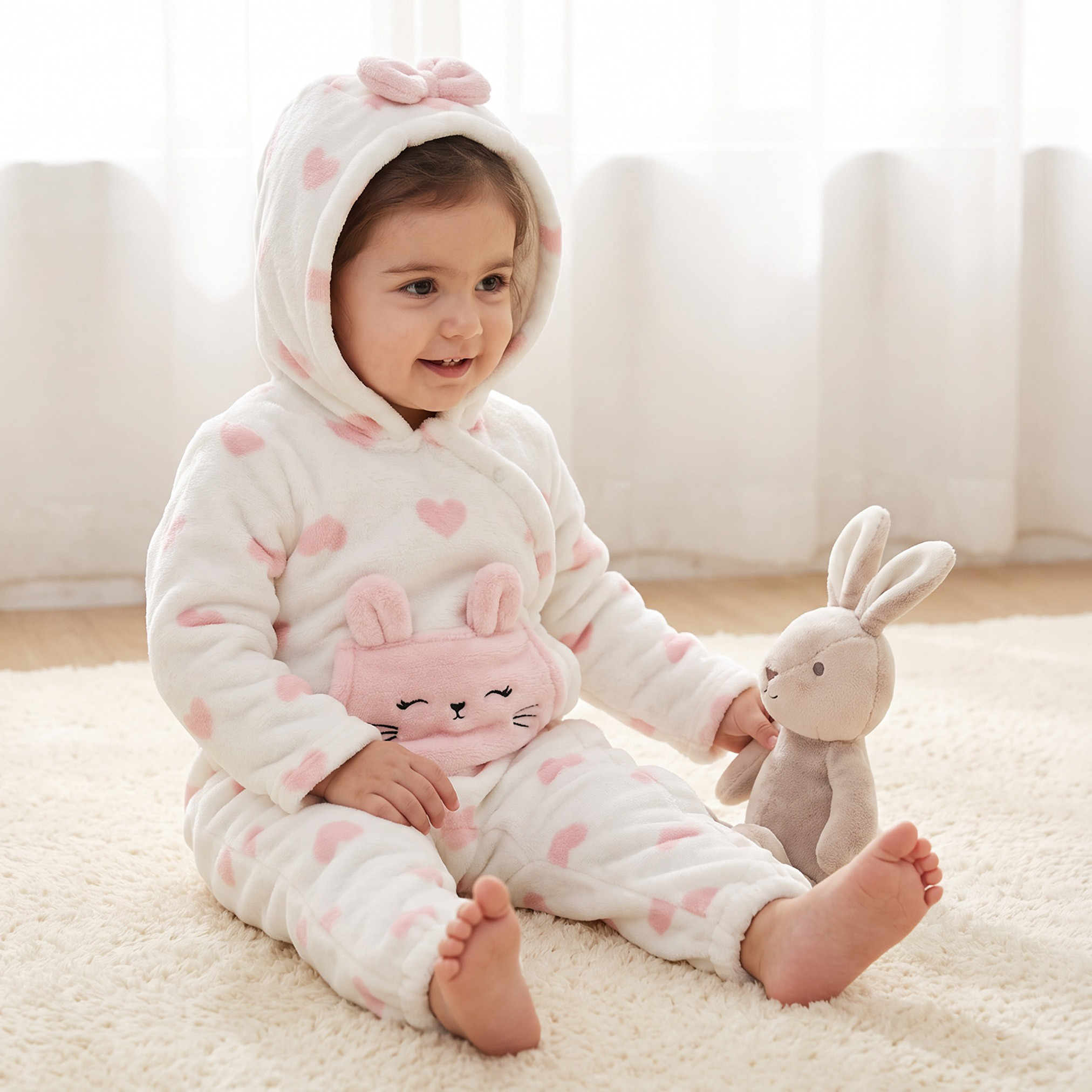 بدلة نوم بأكمام طويلة وقبعة وطبعات من جونيورز-baby-girls-clothing-rompers-image-1