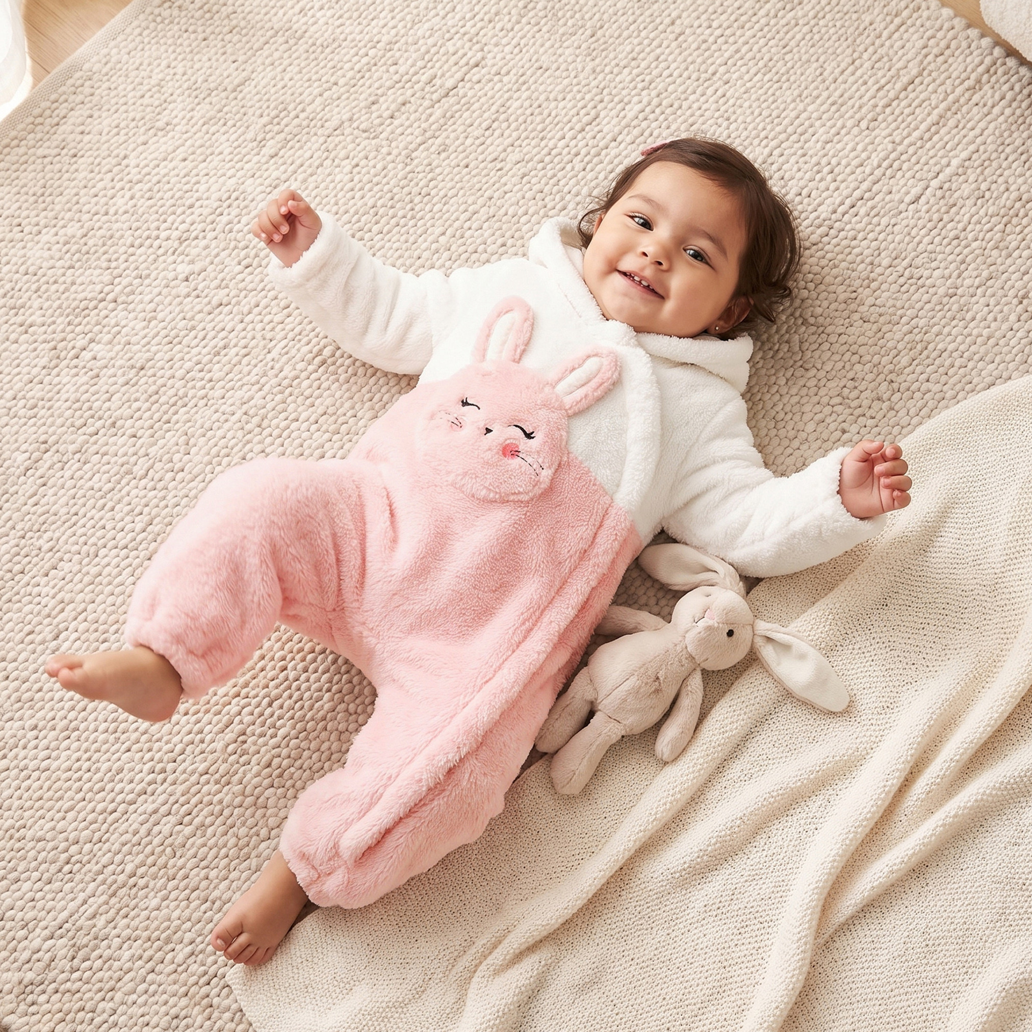 بدلة نوم بقبعة وأكمام طويلة بزخرفة أرنب من جونيورز-baby-girls-clothing-nightwear-sleepsuits-image-1