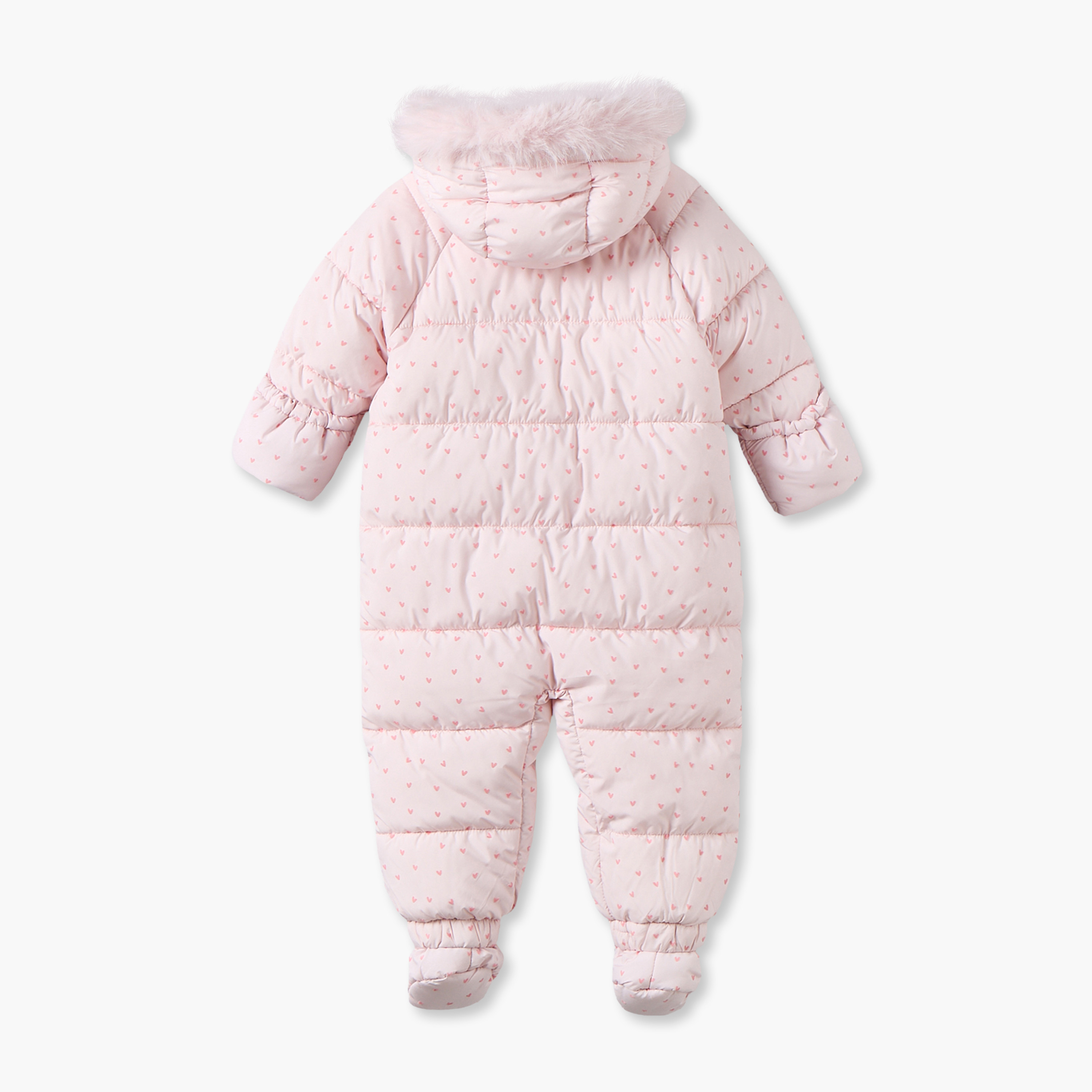 Juniors Hooded Long Sleeves Coverall with Heart Print-baby-girls-clothing-winterwear-sleepsuits-image-3