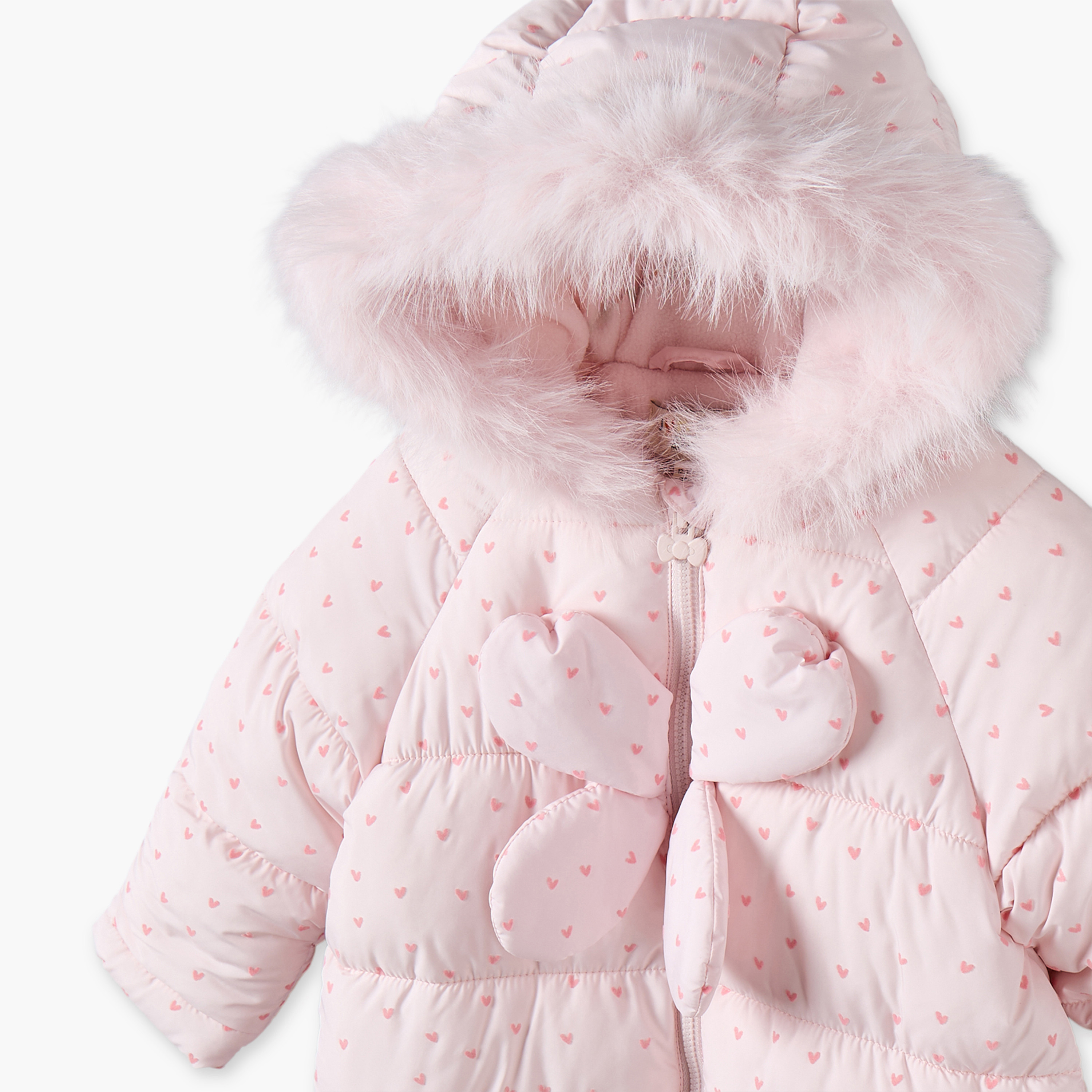 Juniors Hooded Long Sleeves Coverall with Heart Print-baby-girls-clothing-winterwear-sleepsuits-image-4