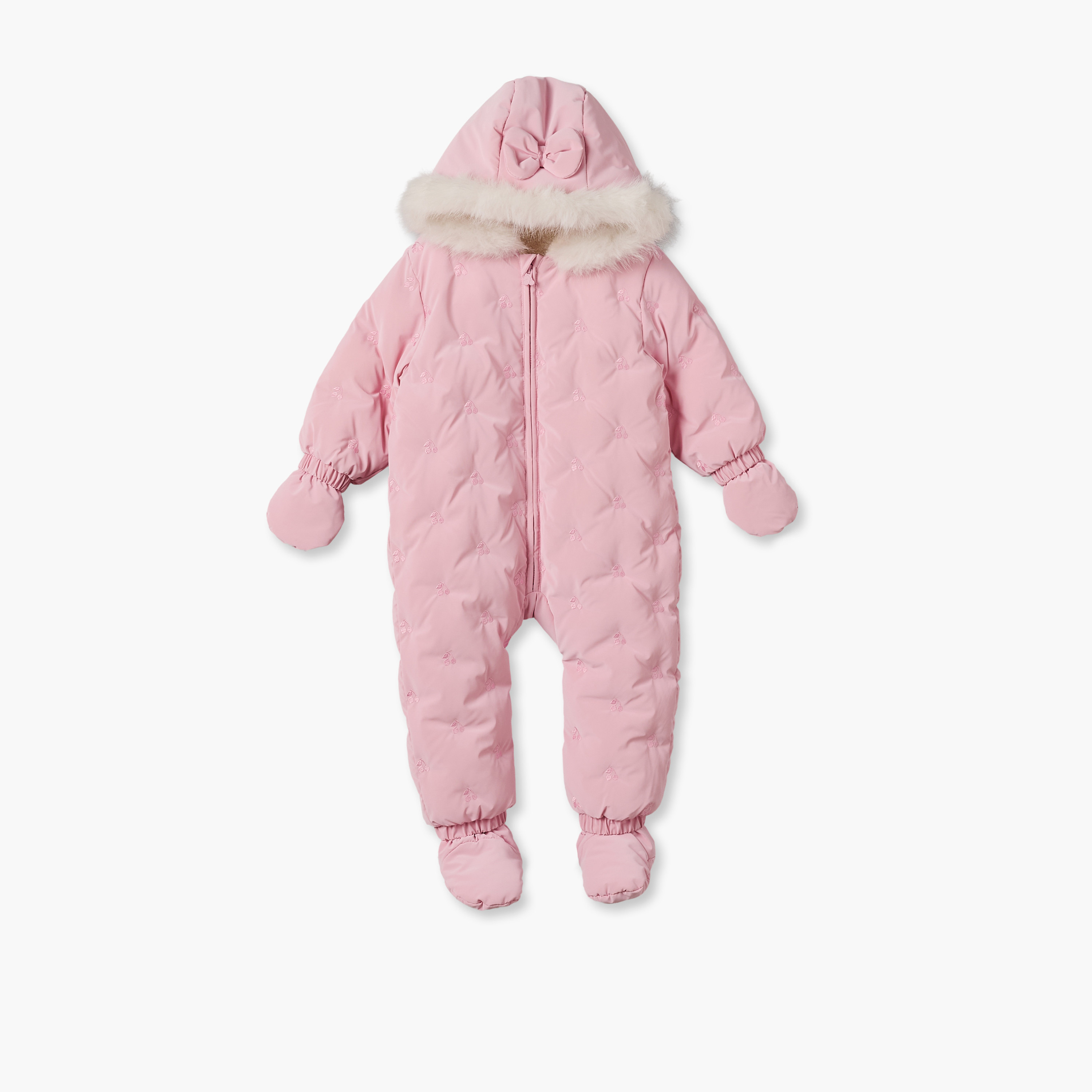 Juniors Hooded Neck Long Sleeves Coverall with Zip Closure-baby-girls-clothing-winterwear-sleepsuits-image-2