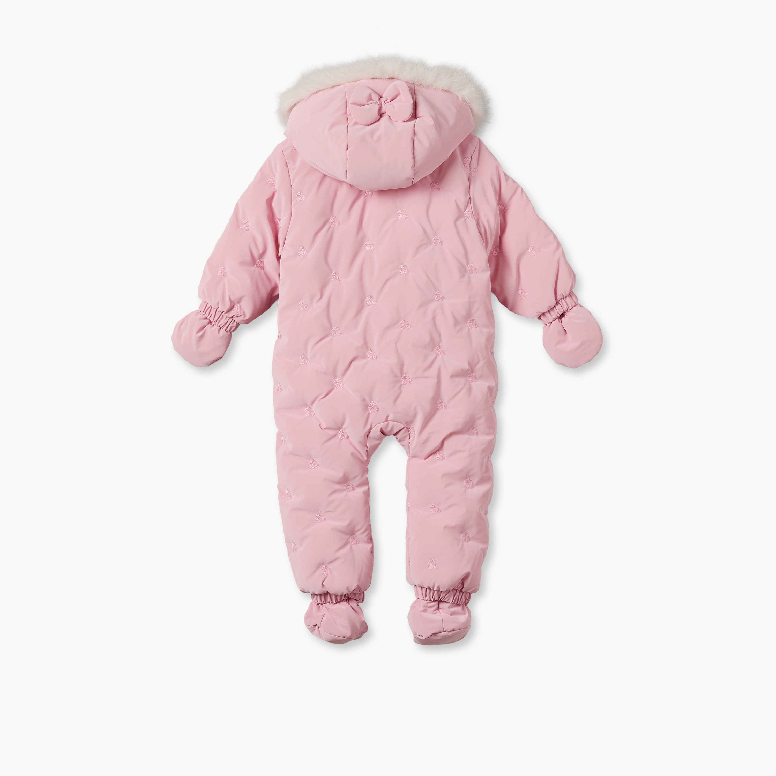 Juniors Hooded Neck Long Sleeves Coverall with Zip Closure-baby-girls-clothing-winterwear-sleepsuits-image-4