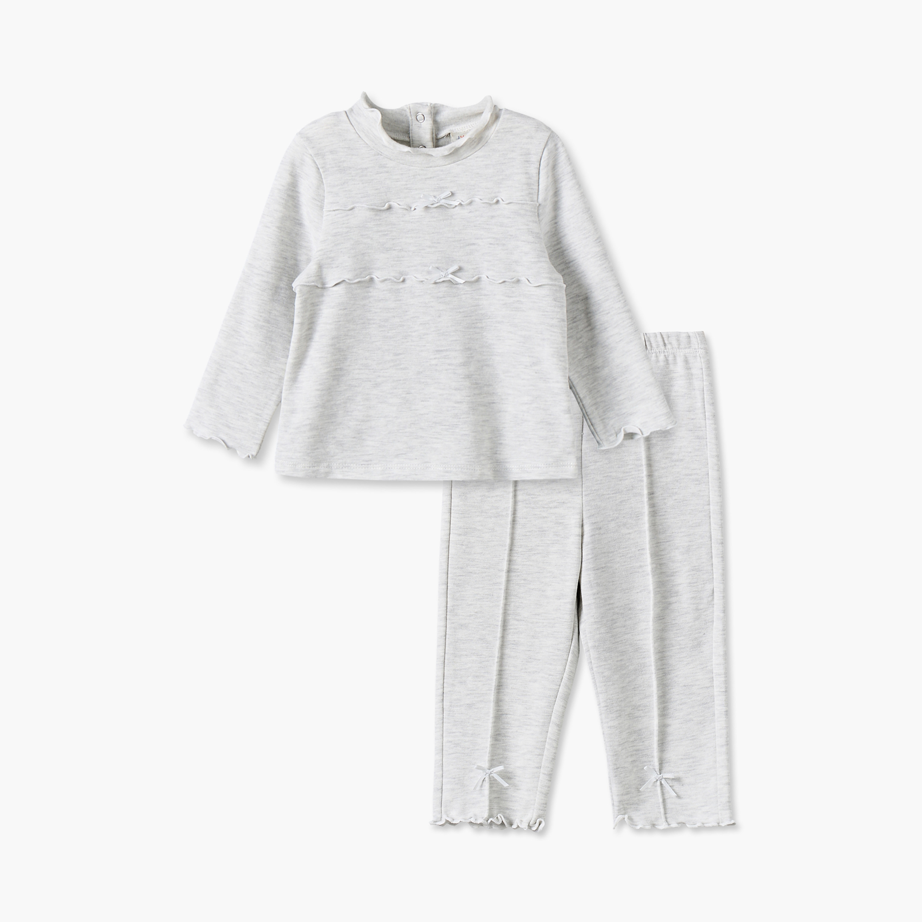 Juniors Crew Neck Long Sleeves Top and Pants Set with Lettuce Trim-baby-girls-clothing-setsandcoords-image-2