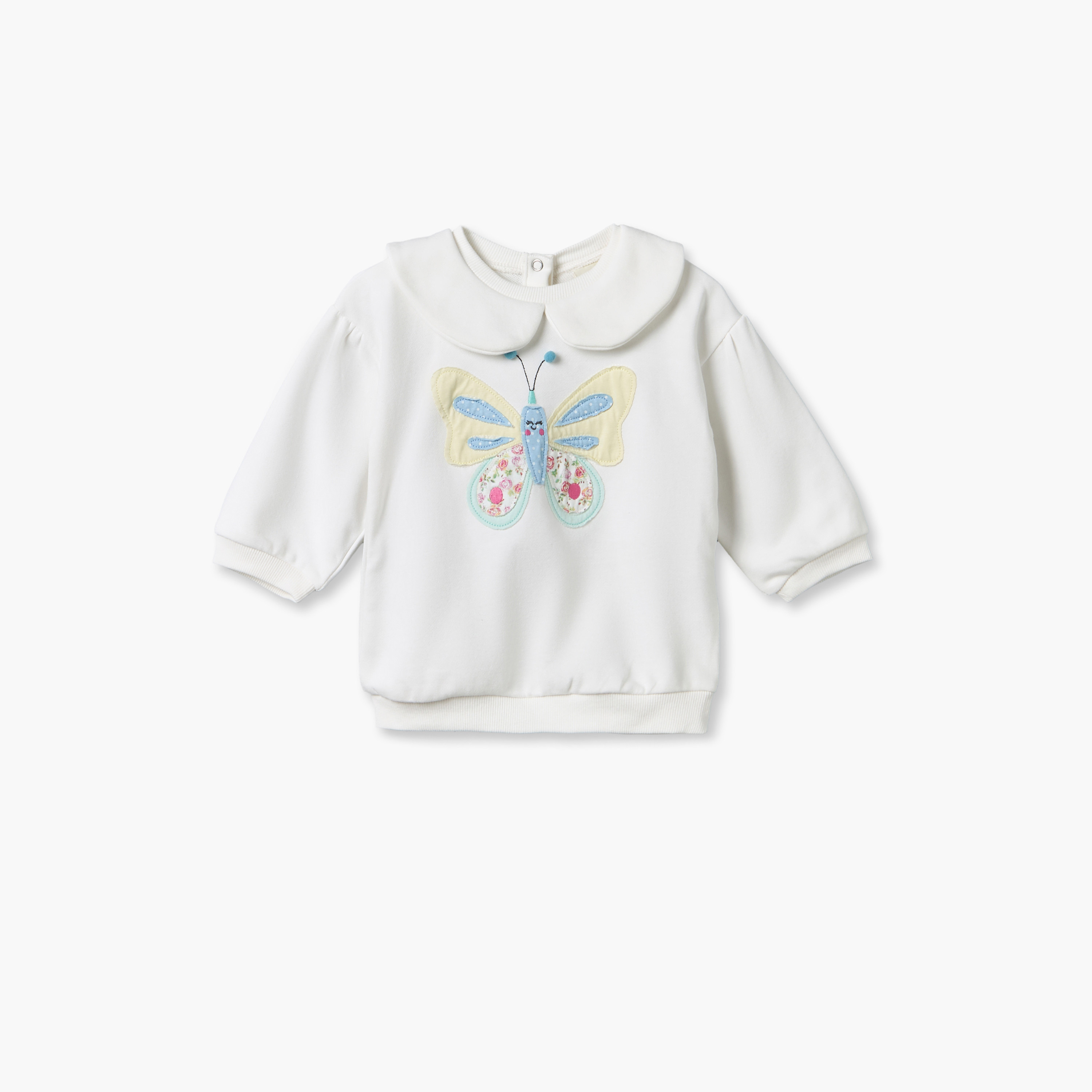Juniors Peter Pan Collar Long Sleeves Sweatshirt and Pants Set with Butterfly Applique-baby-girls-clothing-setsandcoords-image-2