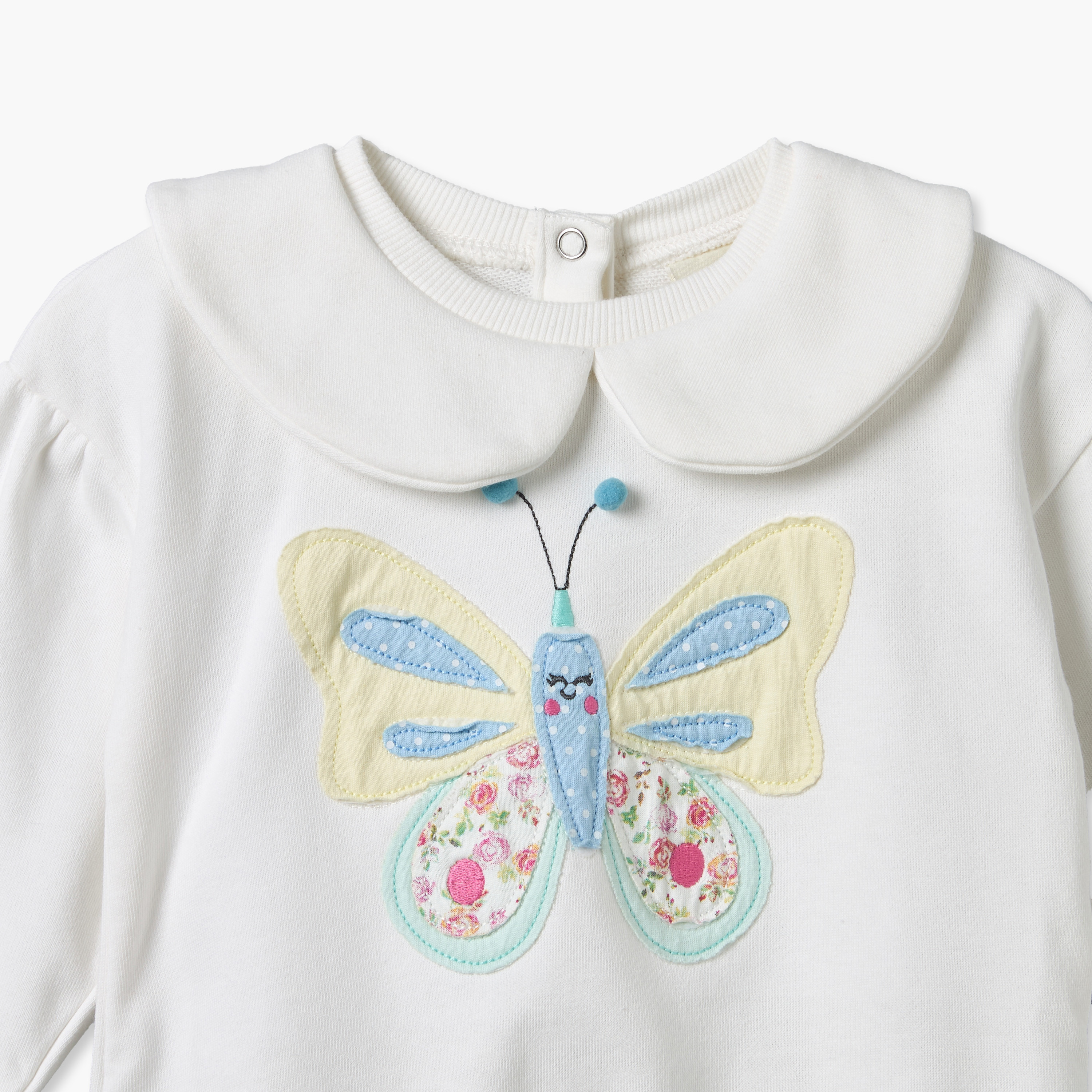 Juniors Peter Pan Collar Long Sleeves Sweatshirt and Pants Set with Butterfly Applique-baby-girls-clothing-setsandcoords-image-6