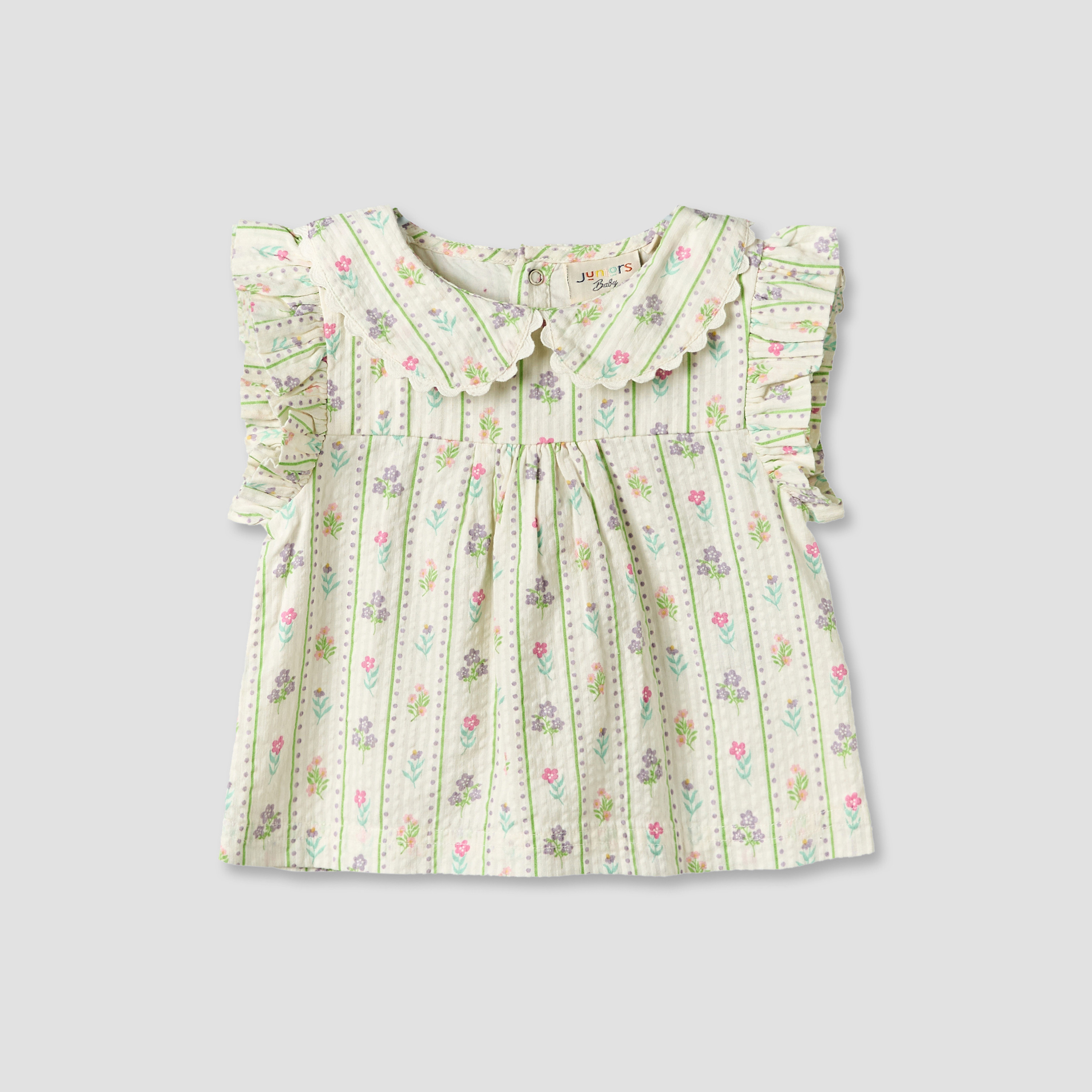 Juniors Collared Sleeveless Top and Shorts Set with Floral Print-baby-girls-clothing-setsandcoords-image-3