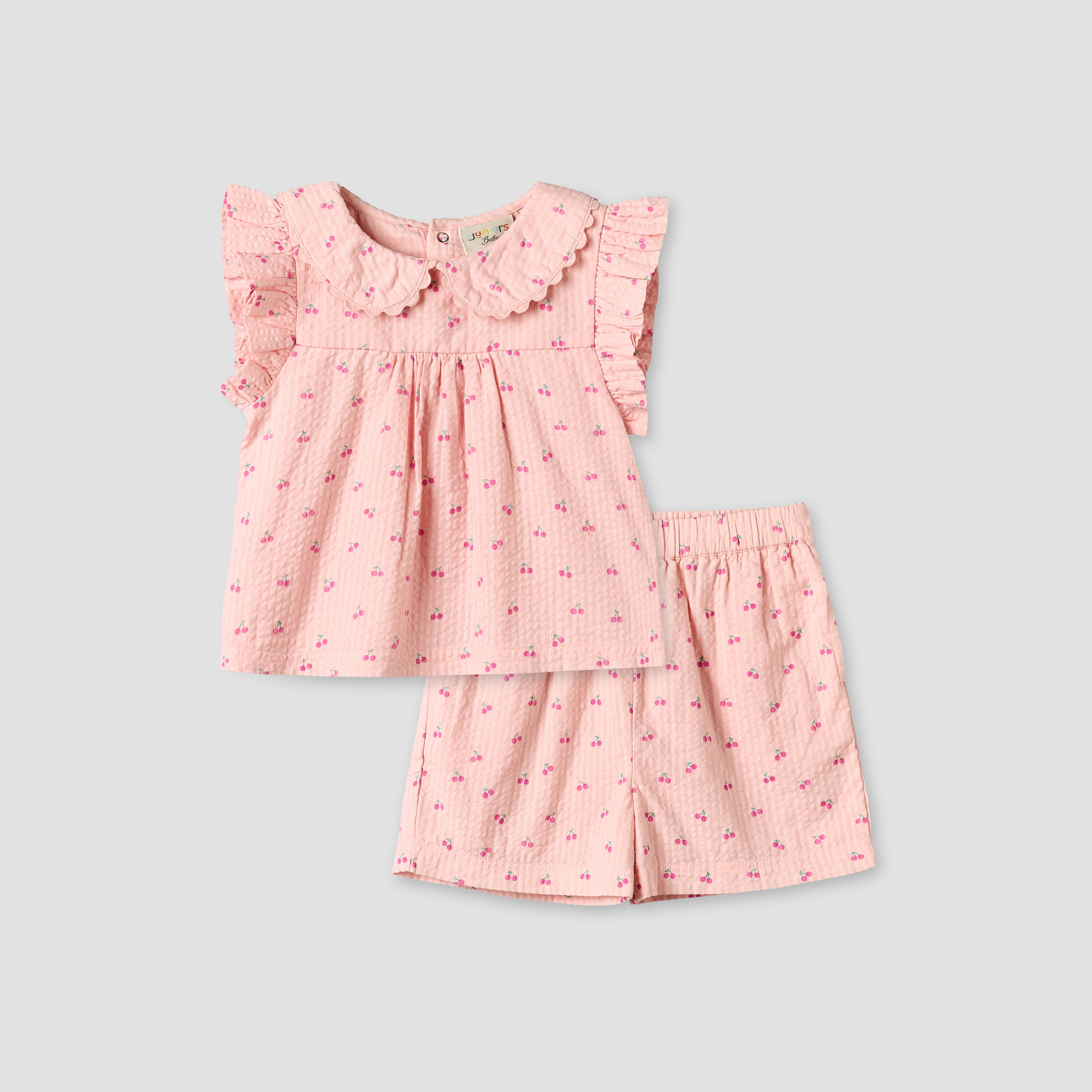طقم شورت وبلوزة بأكمام قصيرة وياقة وطبعات من جونيورز-baby-girls-clothing-setsandcoords-image-1