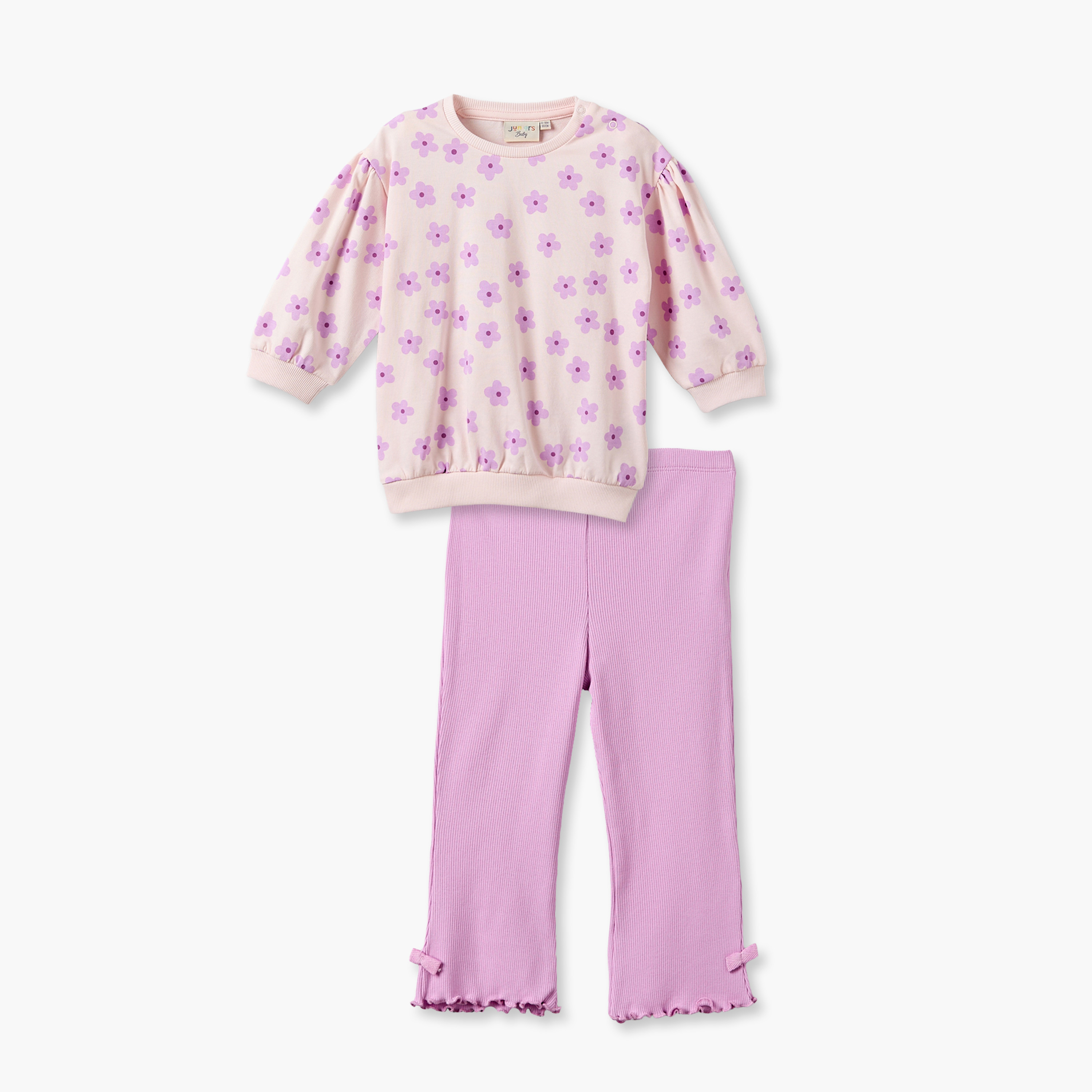 Juniors Crew Neck Long Sleeves Sweatshirt and Leggings Set with Floral Print-baby-girls-clothing-setsandcoords-image-2