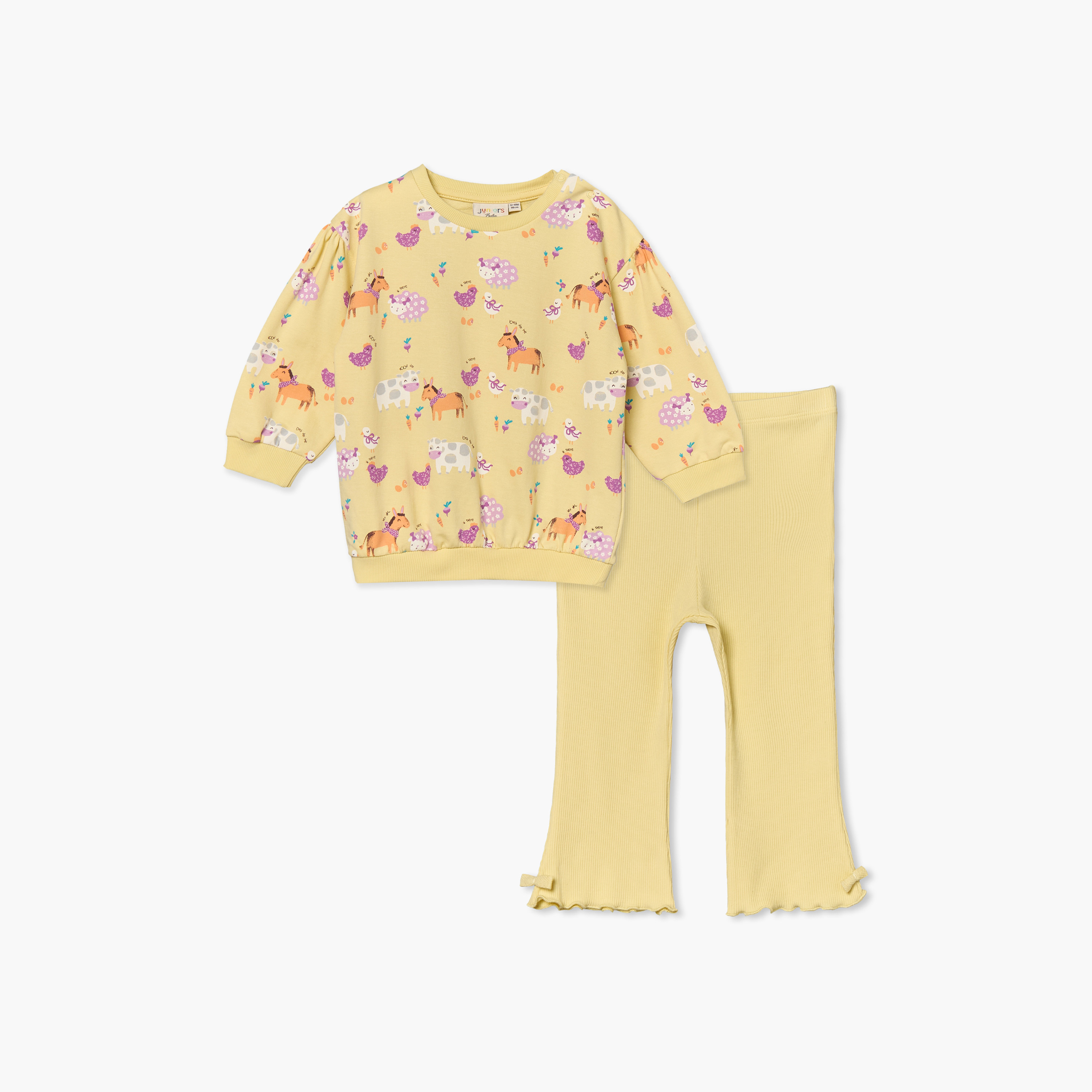 Juniors Crew Neck Long Sleeves Sweatshirt and Leggings Set with Floral Print-baby-girls-clothing-setsandcoords-image-1