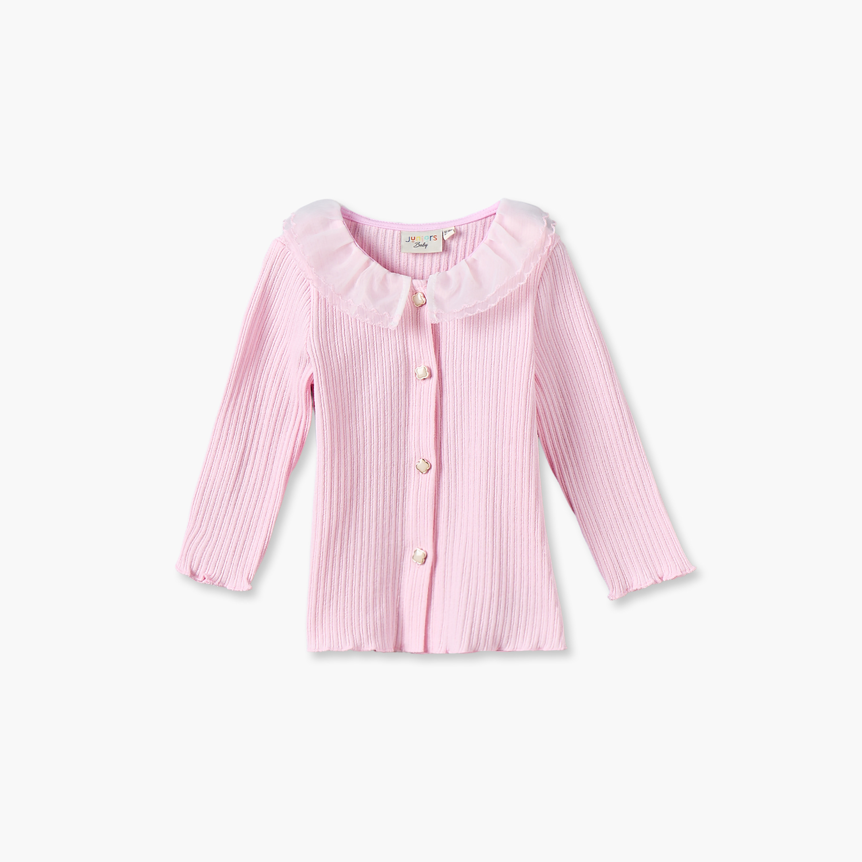Juniors Collared Long Sleeves Top and Pants Set with Ribbed Texture-baby-girls-clothing-setsandcoords-image-3