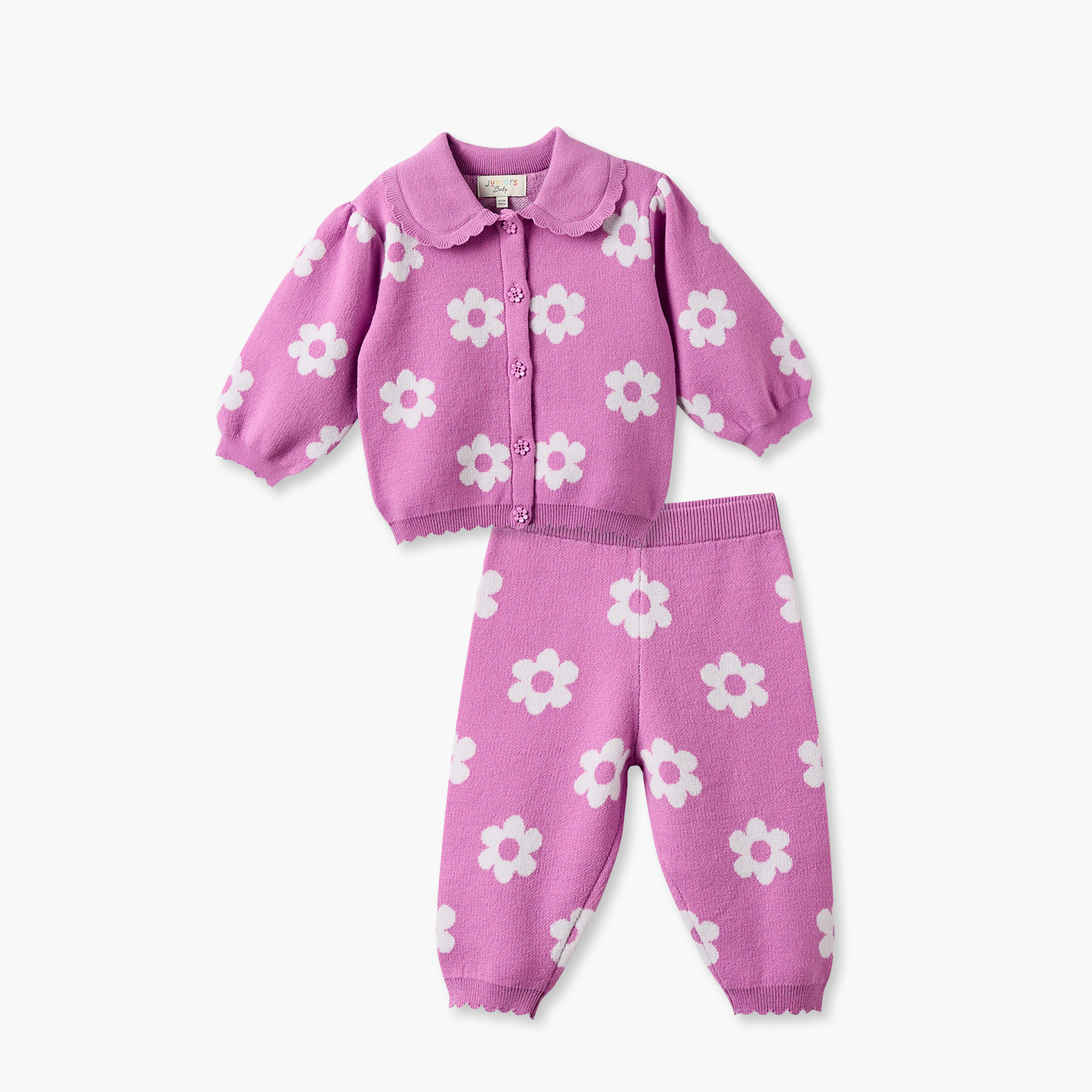 طقم كارديجان بياقة بيتر بان وأكمام طويلة وبنطلون بطبعات من جونيورز-baby-girls-clothing-setsandcoords-image-2