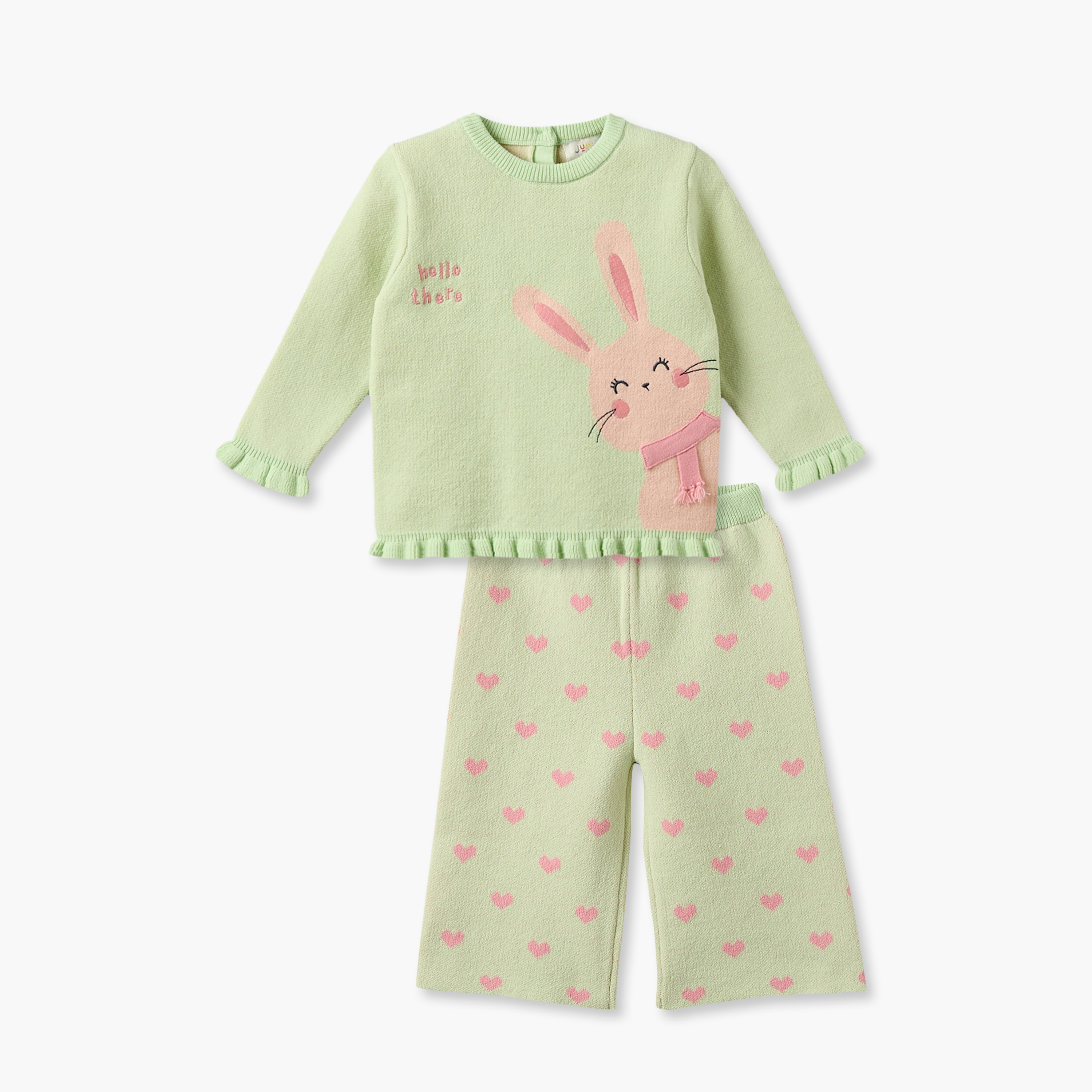 Juniors Crew Neck Long Sleeves Sweater and Pants Set with Bunny Motif-baby-girls-clothing-setsandcoords-image-1