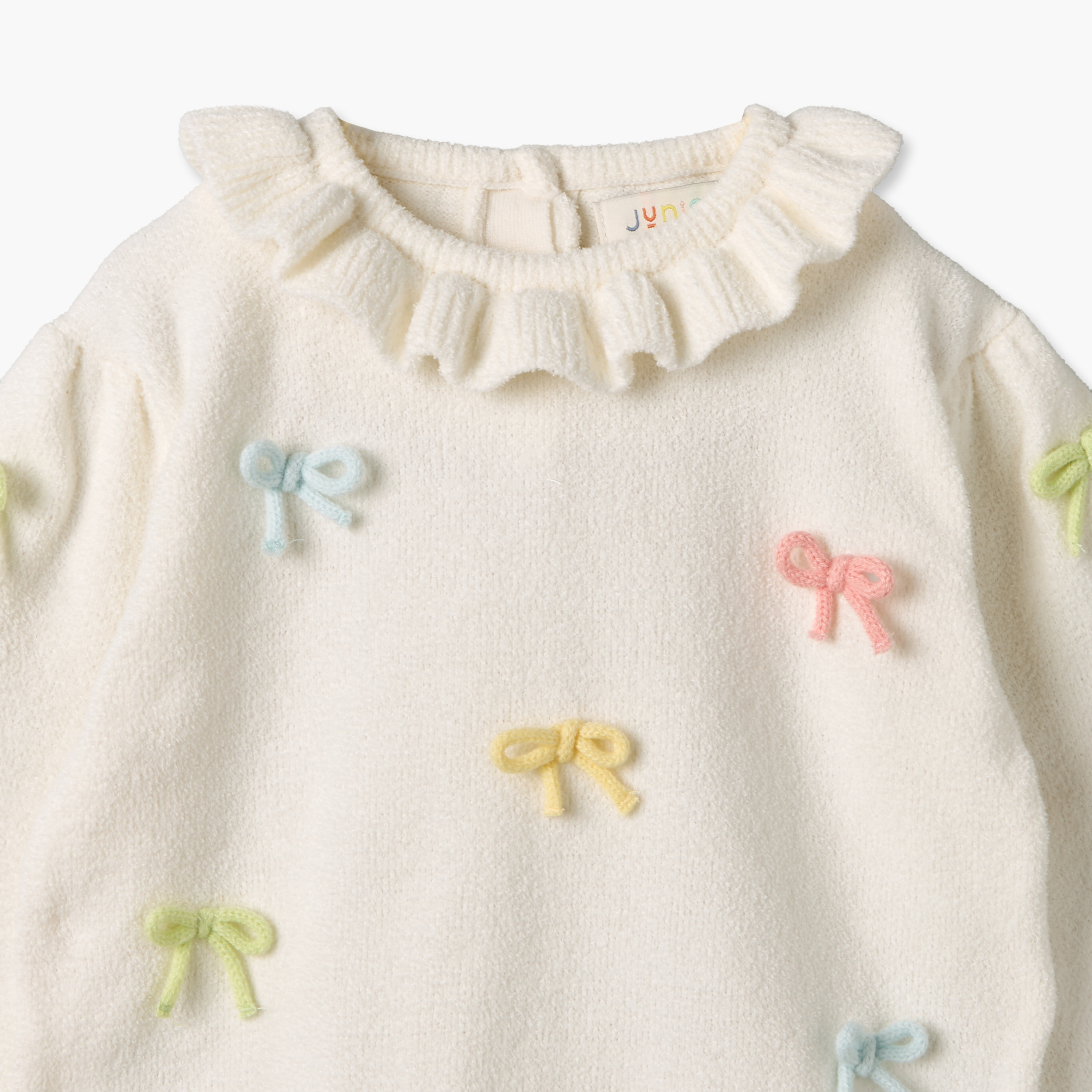 طقم بلوزة بأكمام طويلة وياقة عادية وبنطلون بزخارف فيونكة للبنات من جونيورز-baby-girls-clothing-setsandcoords-image-6