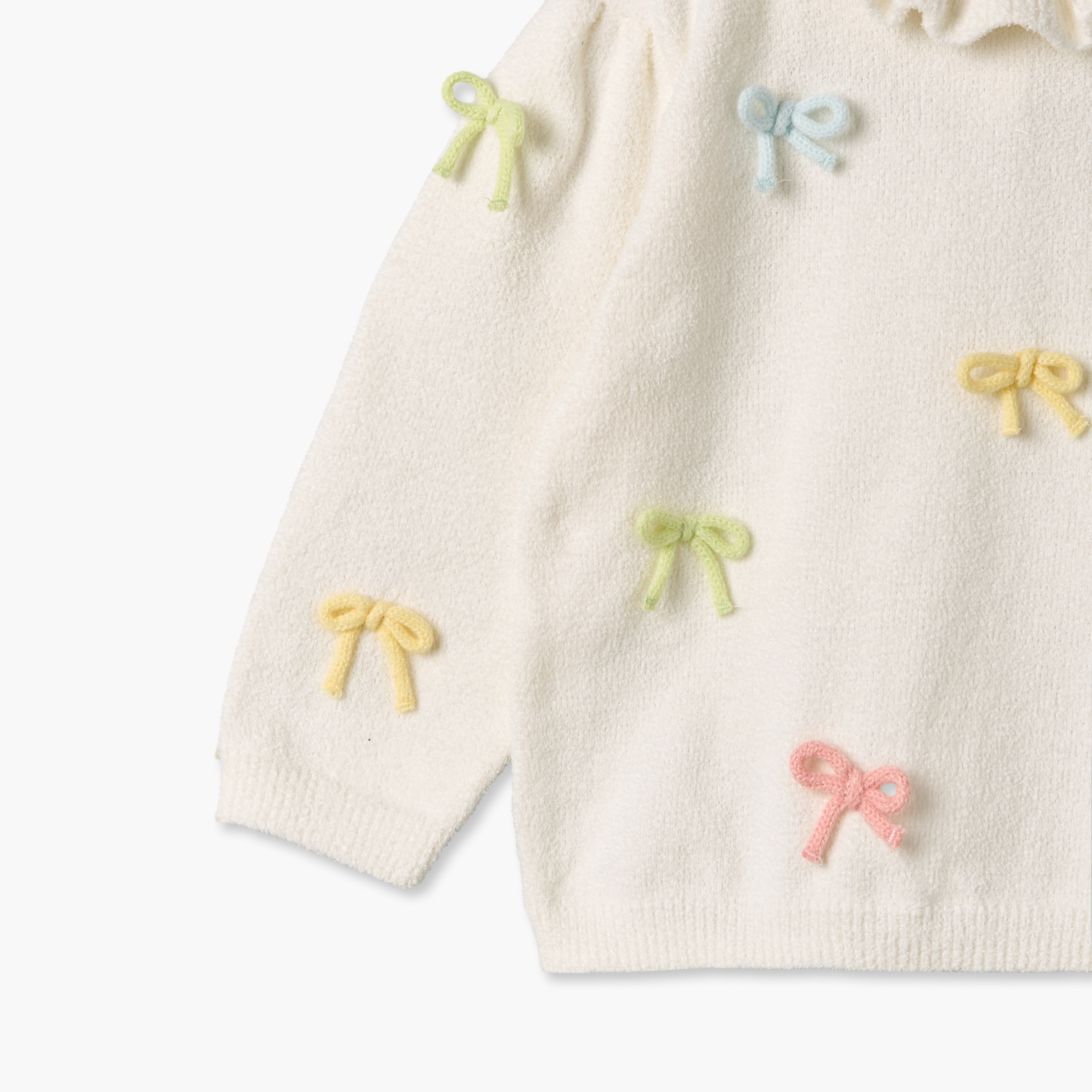 طقم بلوزة بأكمام طويلة وياقة عادية وبنطلون بزخارف فيونكة للبنات من جونيورز-baby-girls-clothing-setsandcoords-image-8