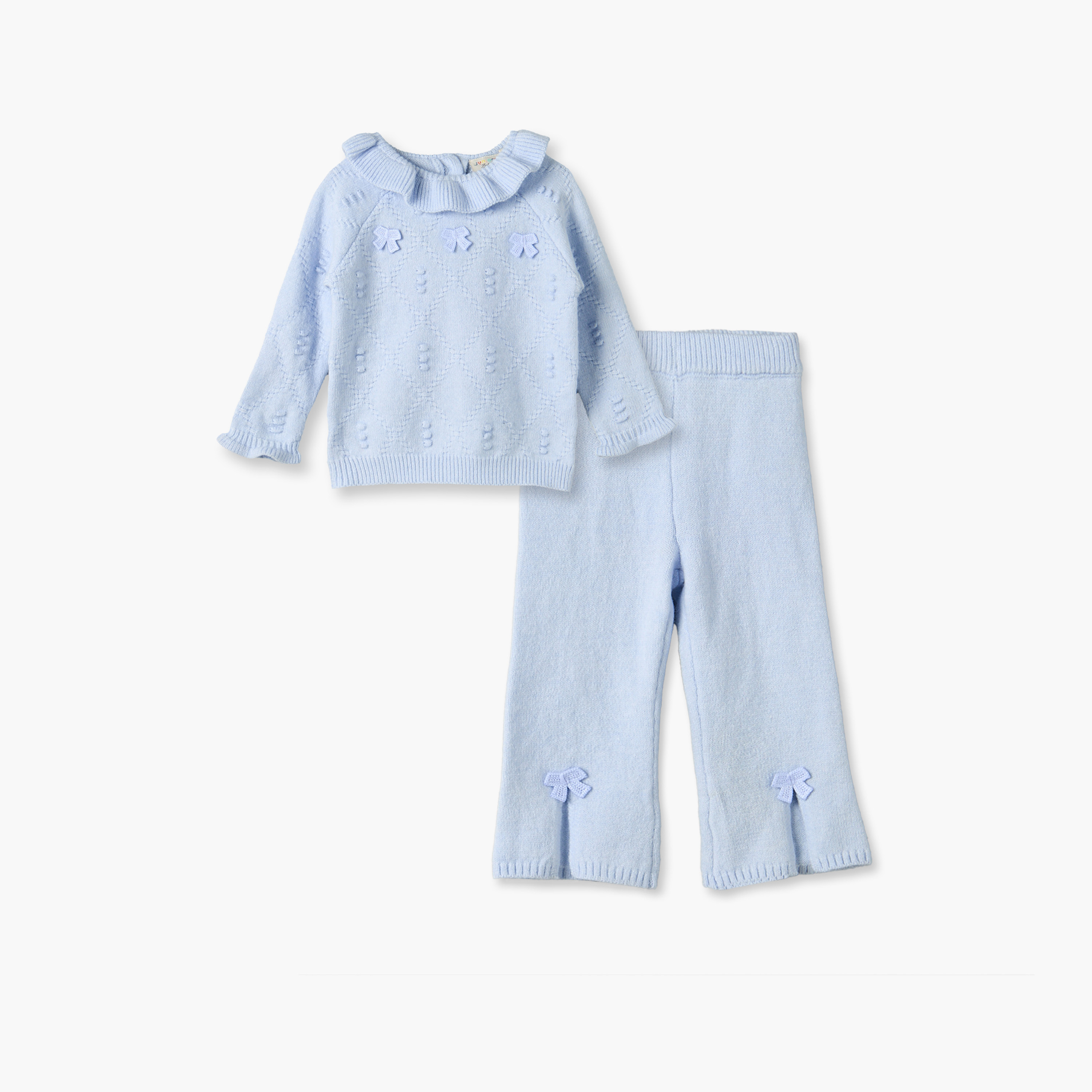 Juniors Collared Long Sleeves Sweater and Pants Set with Bow Accent-baby-girls-clothing-setsandcoords-image-2