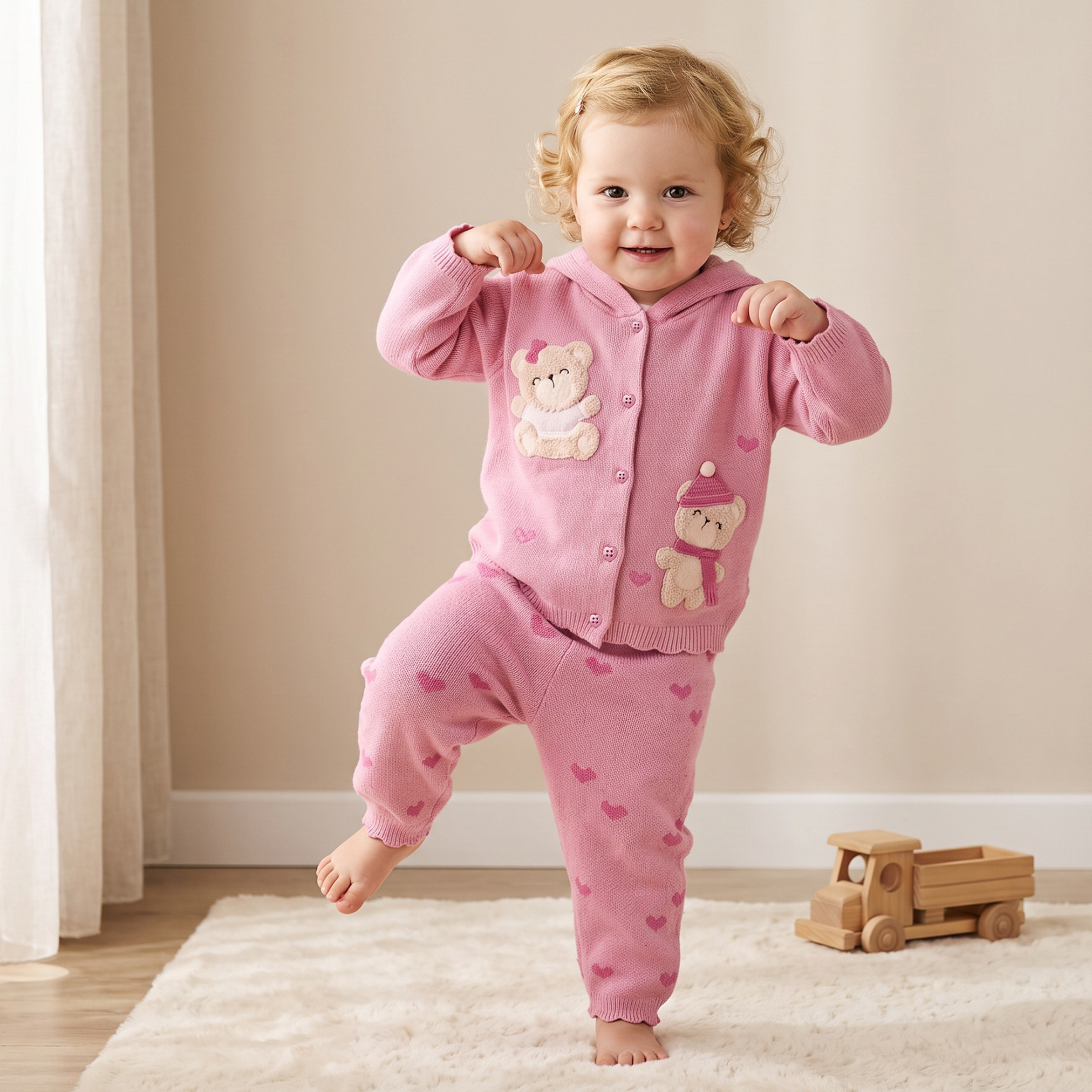 Juniors Hooded Long Sleeves Cardigan and Joggers Set with Embroidery-baby-girls-clothing-setsandcoords-image-1