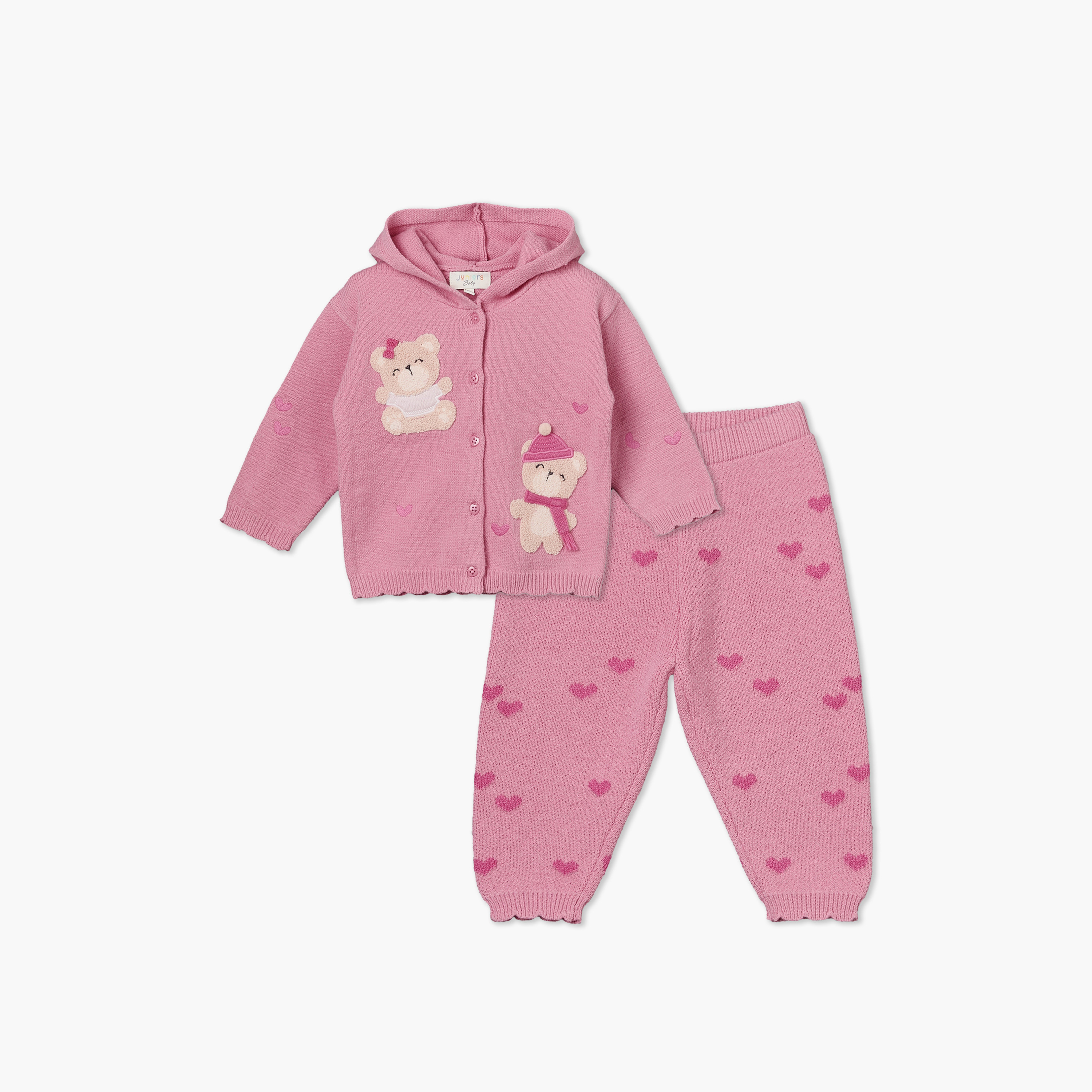 Juniors Hooded Long Sleeves Cardigan and Joggers Set with Embroidery-baby-girls-clothing-setsandcoords-image-2