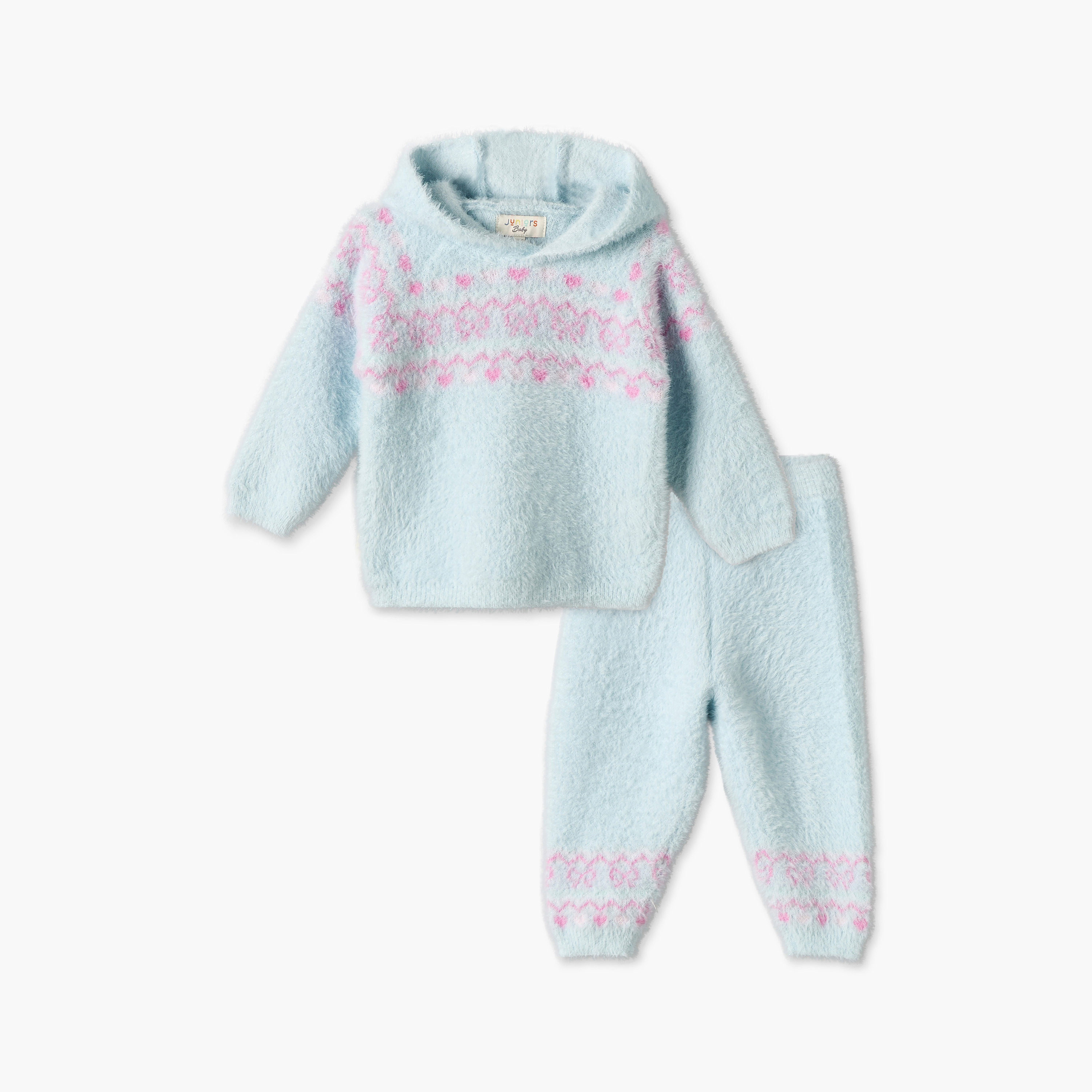 طقم سويت شيرت بغطاء رأس وأكمام طويلة وبنطلون بطبعة من جونيورز-baby-girls-clothing-setsandcoords-image-2