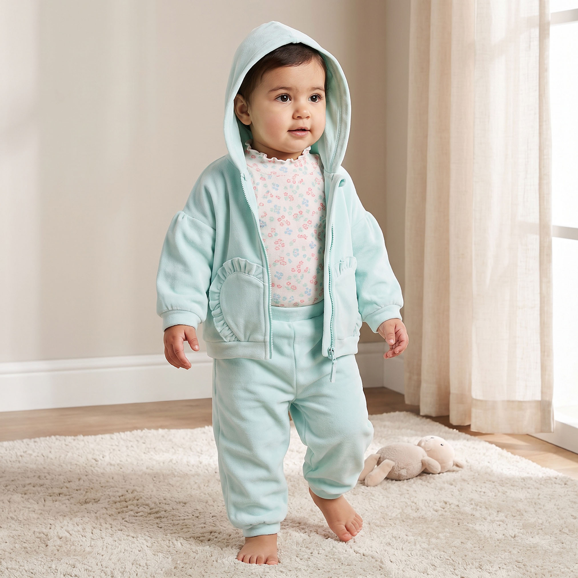 Juniors Hooded Neck Long Sleeves Jacket and Joggers Set with T-shirt-baby-girls-clothing-setsandcoords-image-1