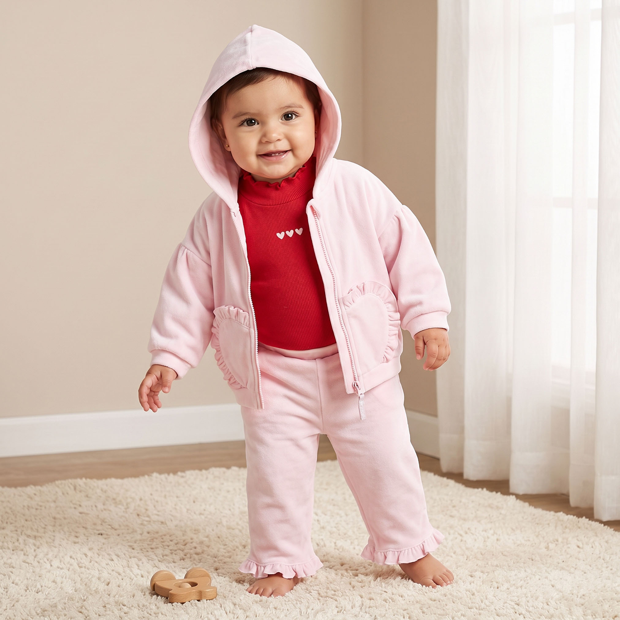 Juniors Hooded Neck Long Sleeves Jacket and Joggers Set with T-shirt-baby-girls-clothing-setsandcoords-image-1