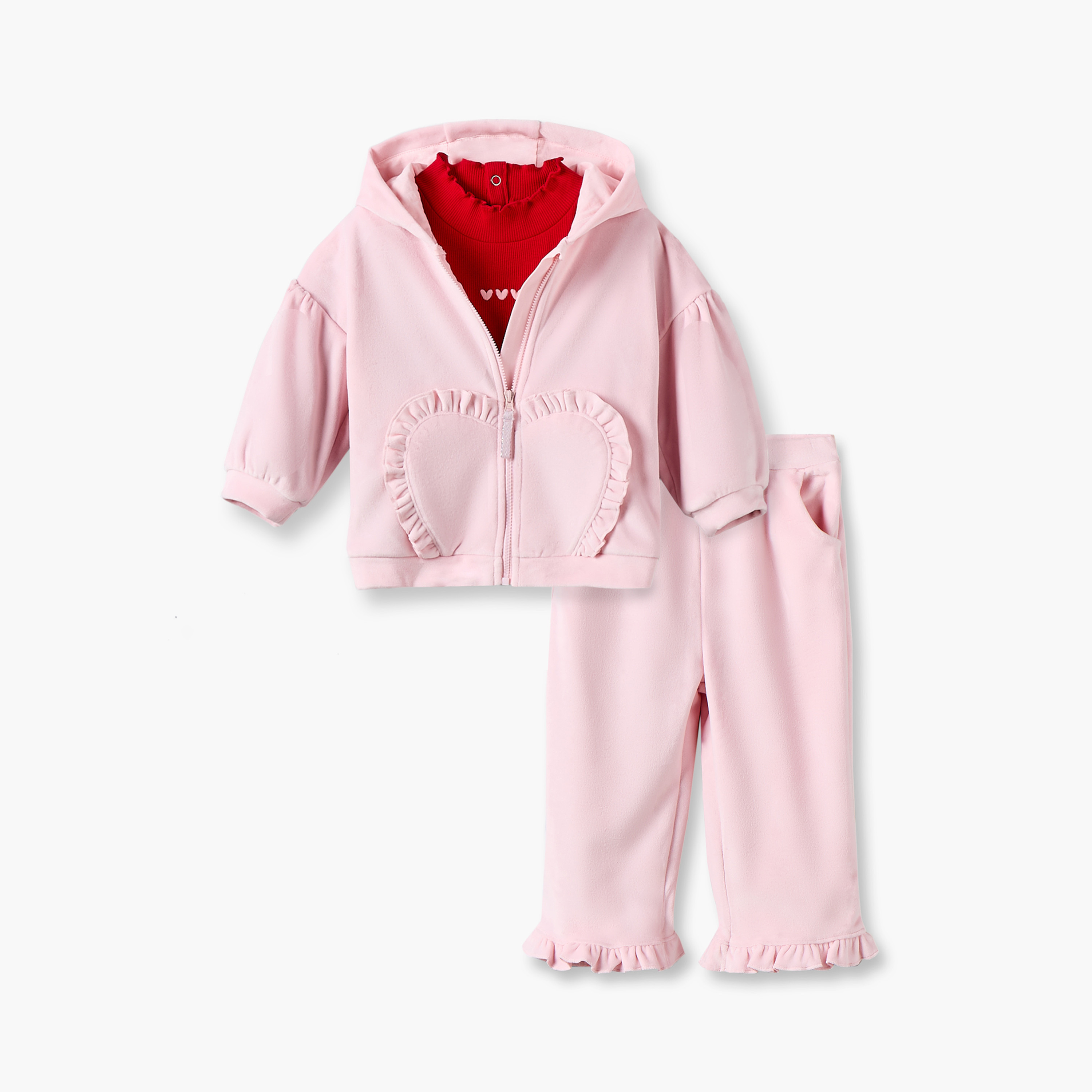 Juniors Hooded Neck Long Sleeves Jacket and Joggers Set with T-shirt-baby-girls-clothing-setsandcoords-image-2