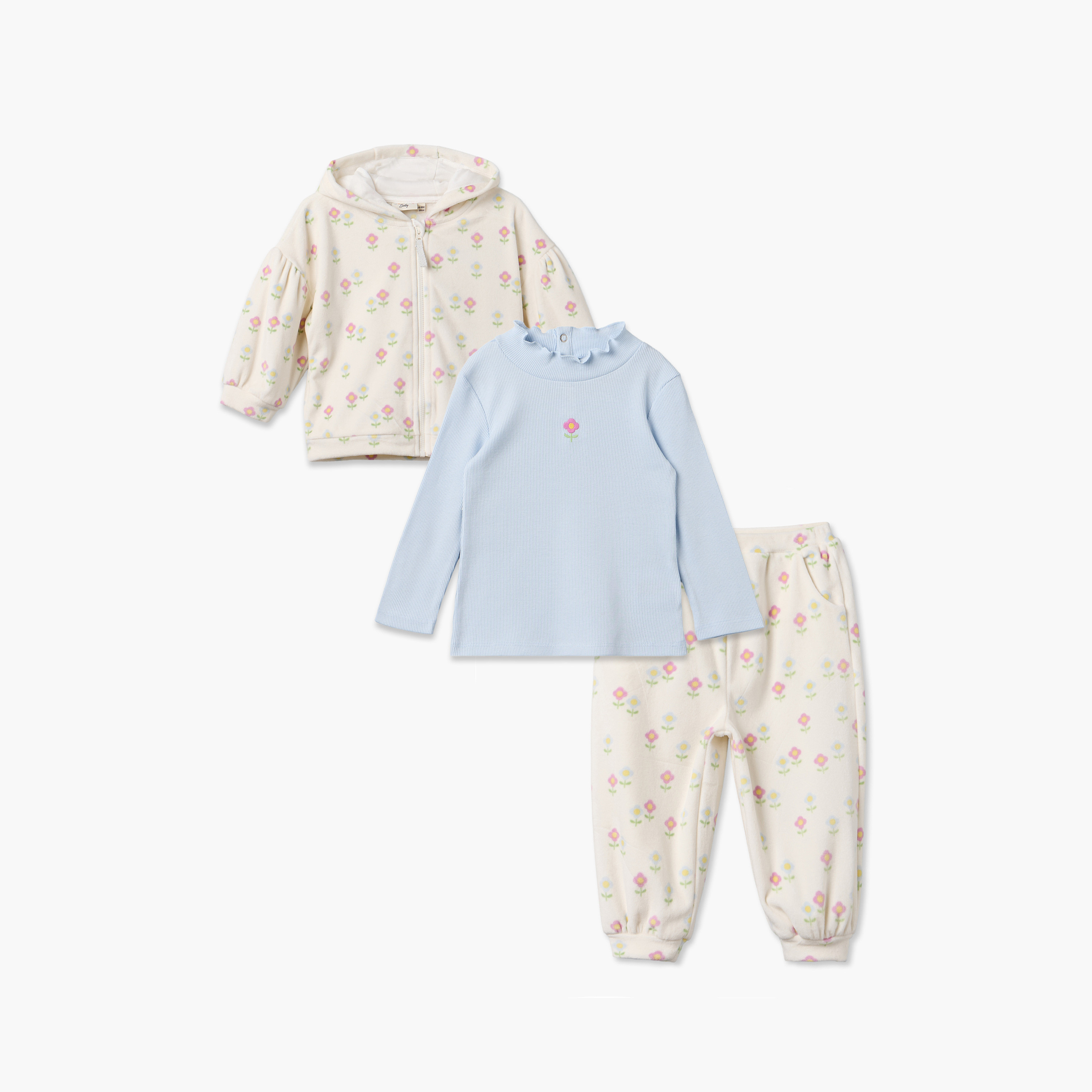 Juniors Hooded Long Sleeves Sweatshirt and Joggers Set with Floral Embroidered Top-baby-girls-clothing-setsandcoords-image-1