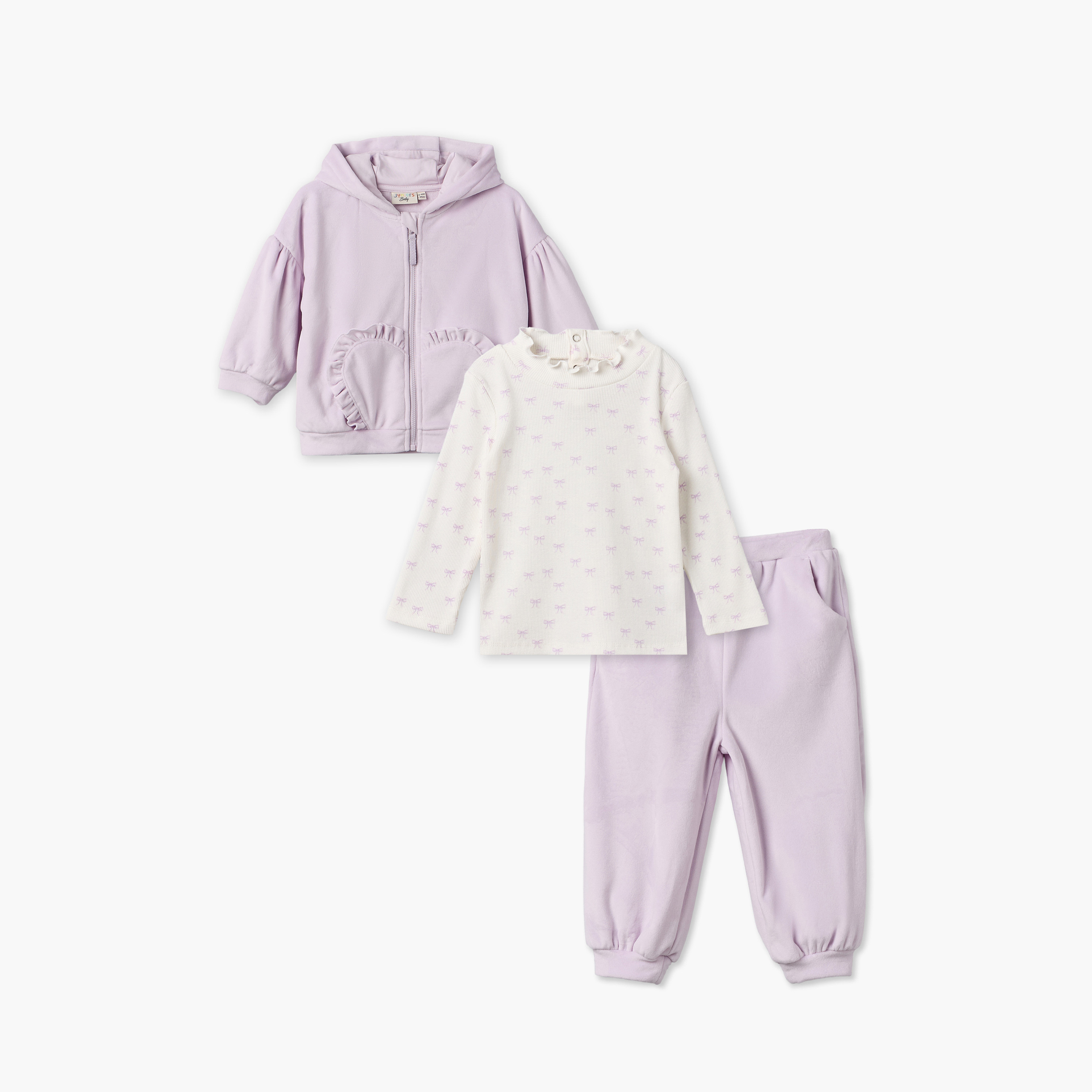 طقم بنطلون رياضي وجاكيت بقبعة وأكمام طويلة وتيشيرت من جونيورز-baby-girls-clothing-setsandcoords-image-1