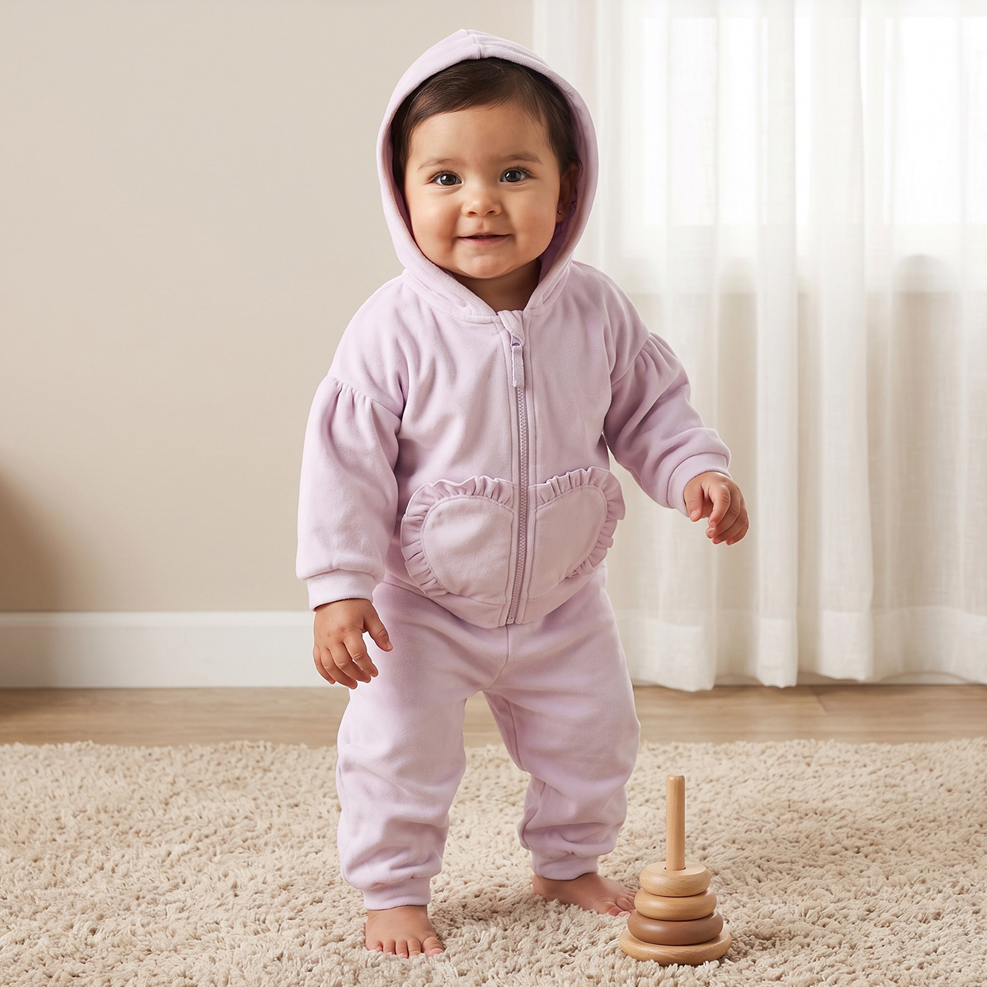 طقم بنطلون رياضي وجاكيت بقبعة وأكمام طويلة وتيشيرت من جونيورز-baby-girls-clothing-setsandcoords-image-2