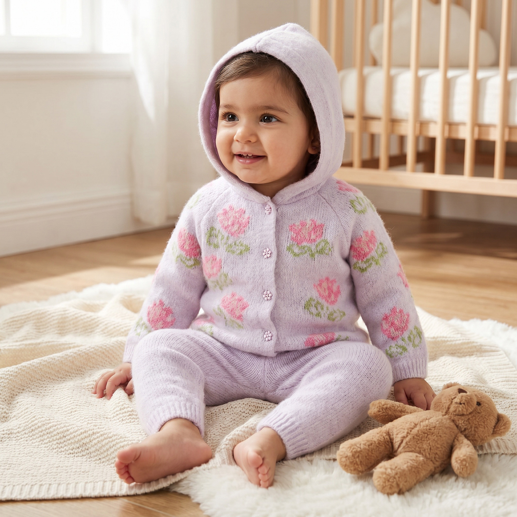 Juniors Hooded Long Sleeves Cardigan and Joggers Set with Embroidery-baby-girls-clothing-setsandcoords-image-1