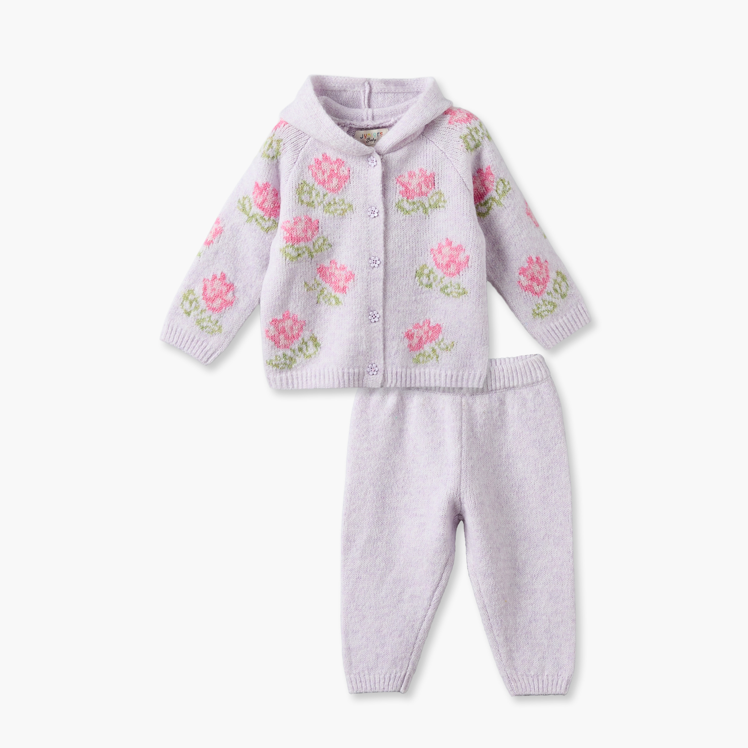 Juniors Hooded Long Sleeves Cardigan and Joggers Set with Embroidery-baby-girls-clothing-setsandcoords-image-2