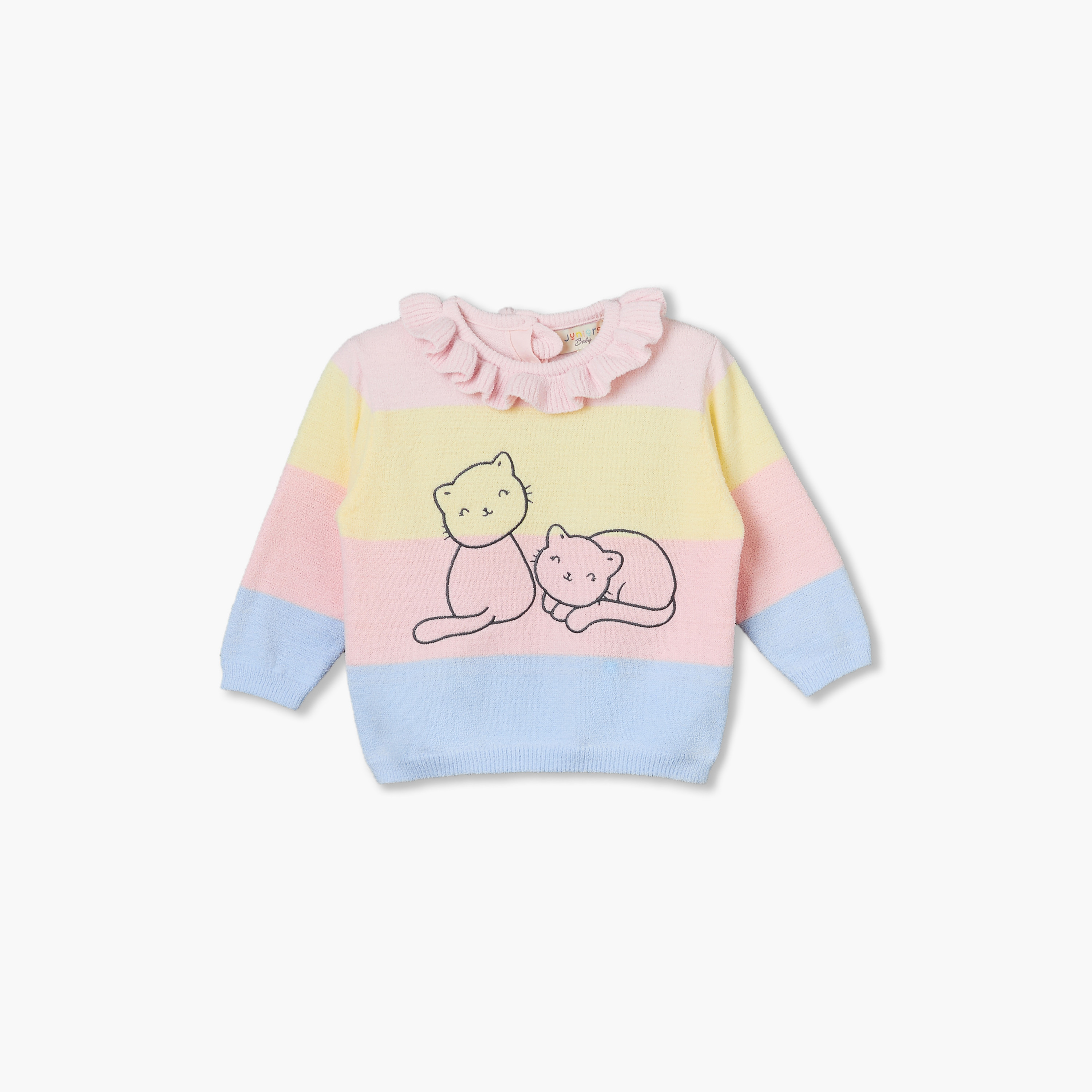 Juniors Ruffle Collared Long Sleeves Sweater and Joggers Set with Cat Print-baby-girls-clothing-setsandcoords-image-3