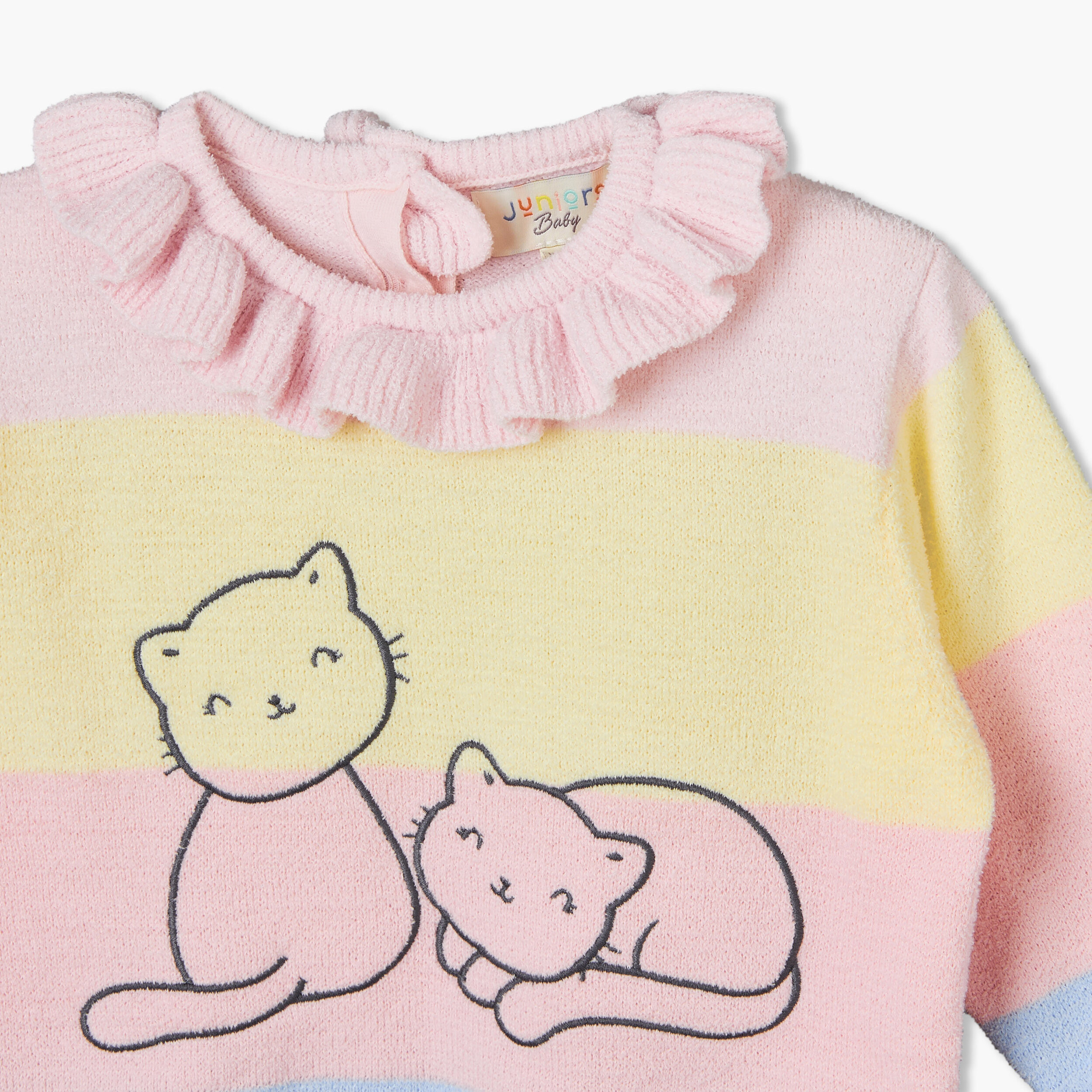 Juniors Ruffle Collared Long Sleeves Sweater and Joggers Set with Cat Print-baby-girls-clothing-setsandcoords-image-7