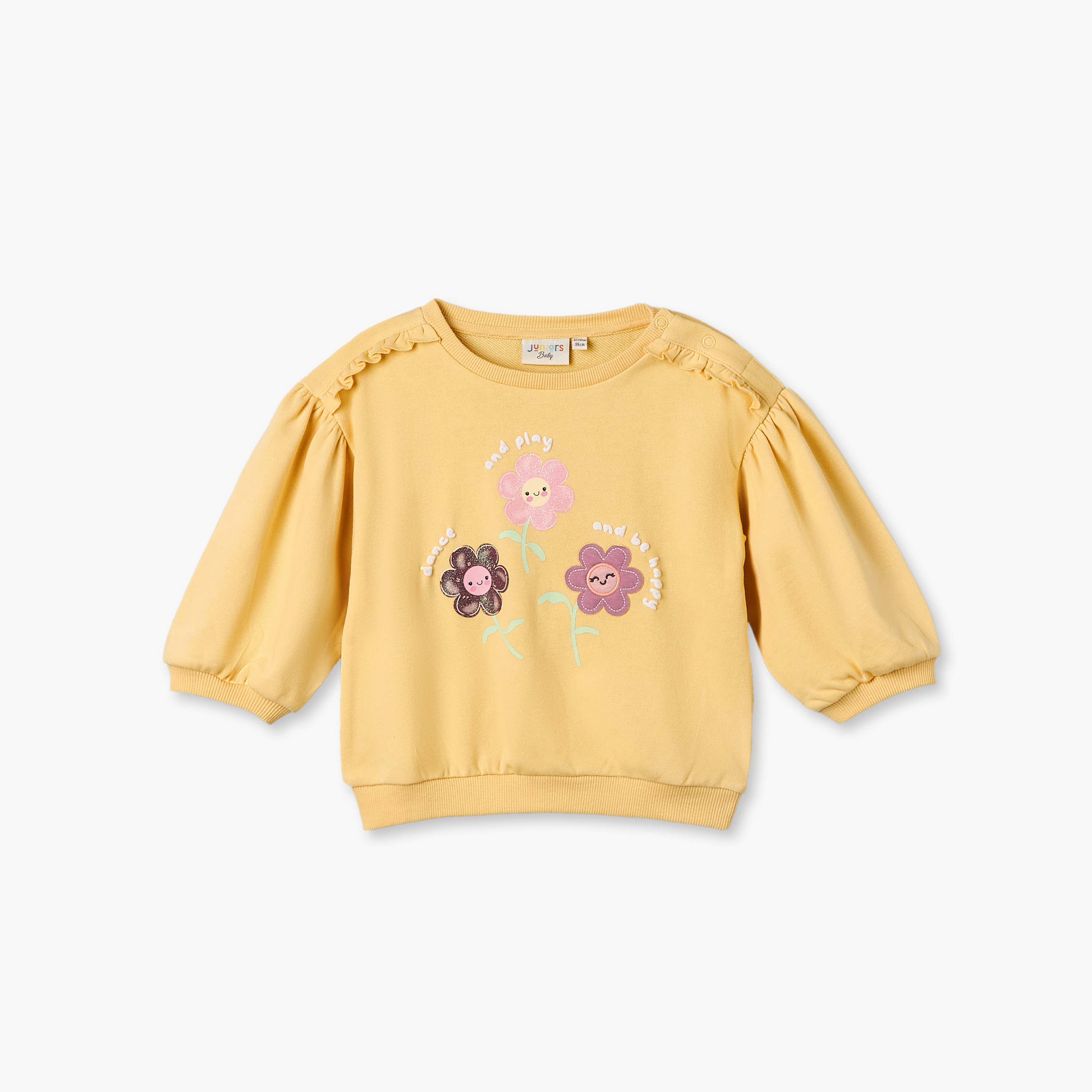 طقم سويت شيرت بأكمام طويلة وياقة مستديرة مع بنطلون رياضي بطبعات زهور من جونيورز-baby-girls-clothing-setsandcoords-image-3