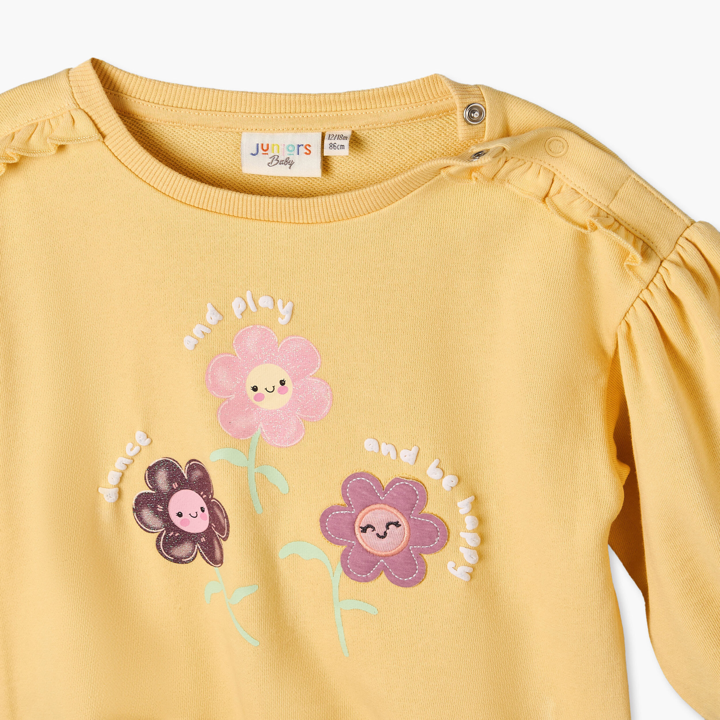 طقم سويت شيرت بأكمام طويلة وياقة مستديرة مع بنطلون رياضي بطبعات زهور من جونيورز-baby-girls-clothing-setsandcoords-image-7
